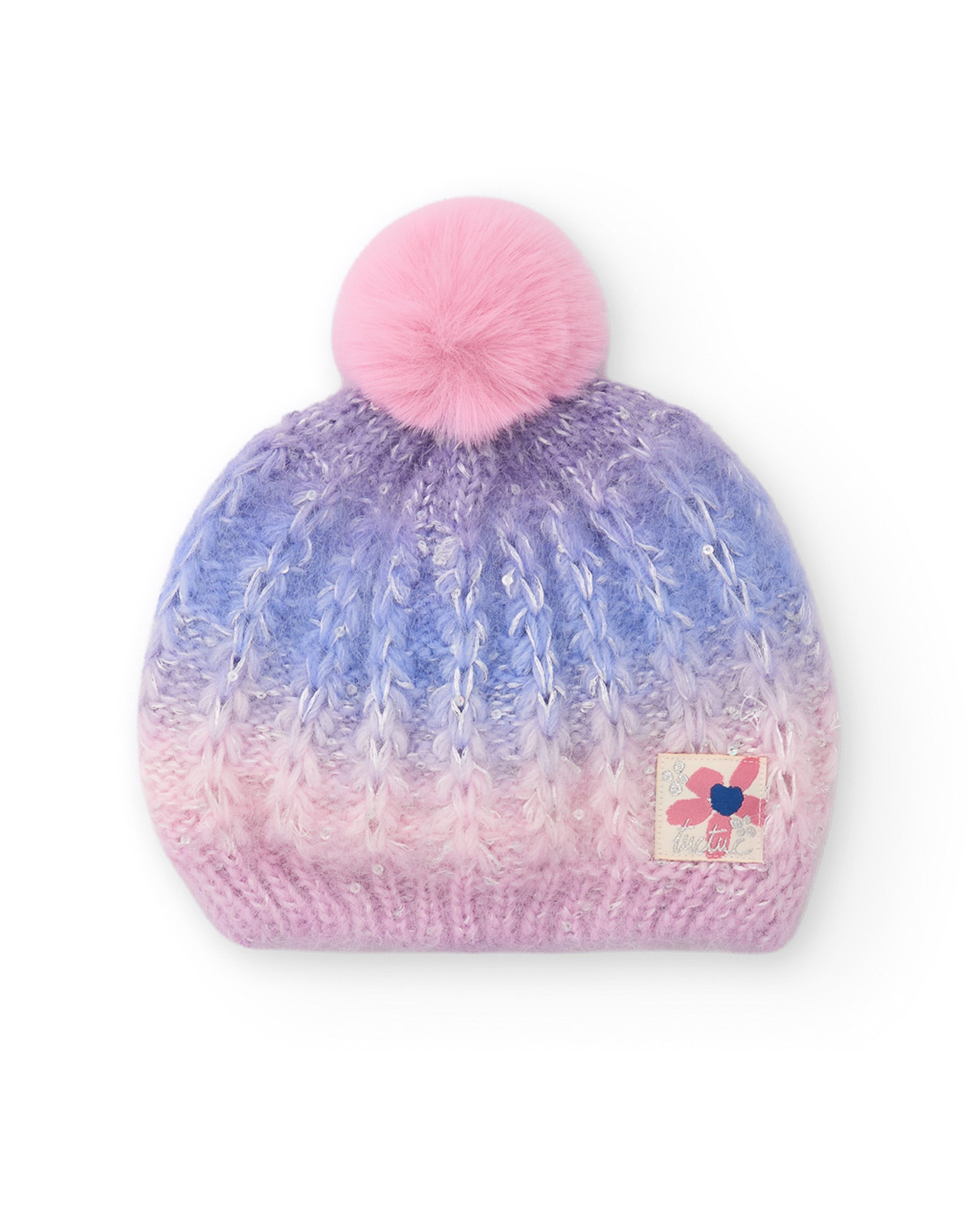 Gorro de niña de tricot con pompón y diseño degradado