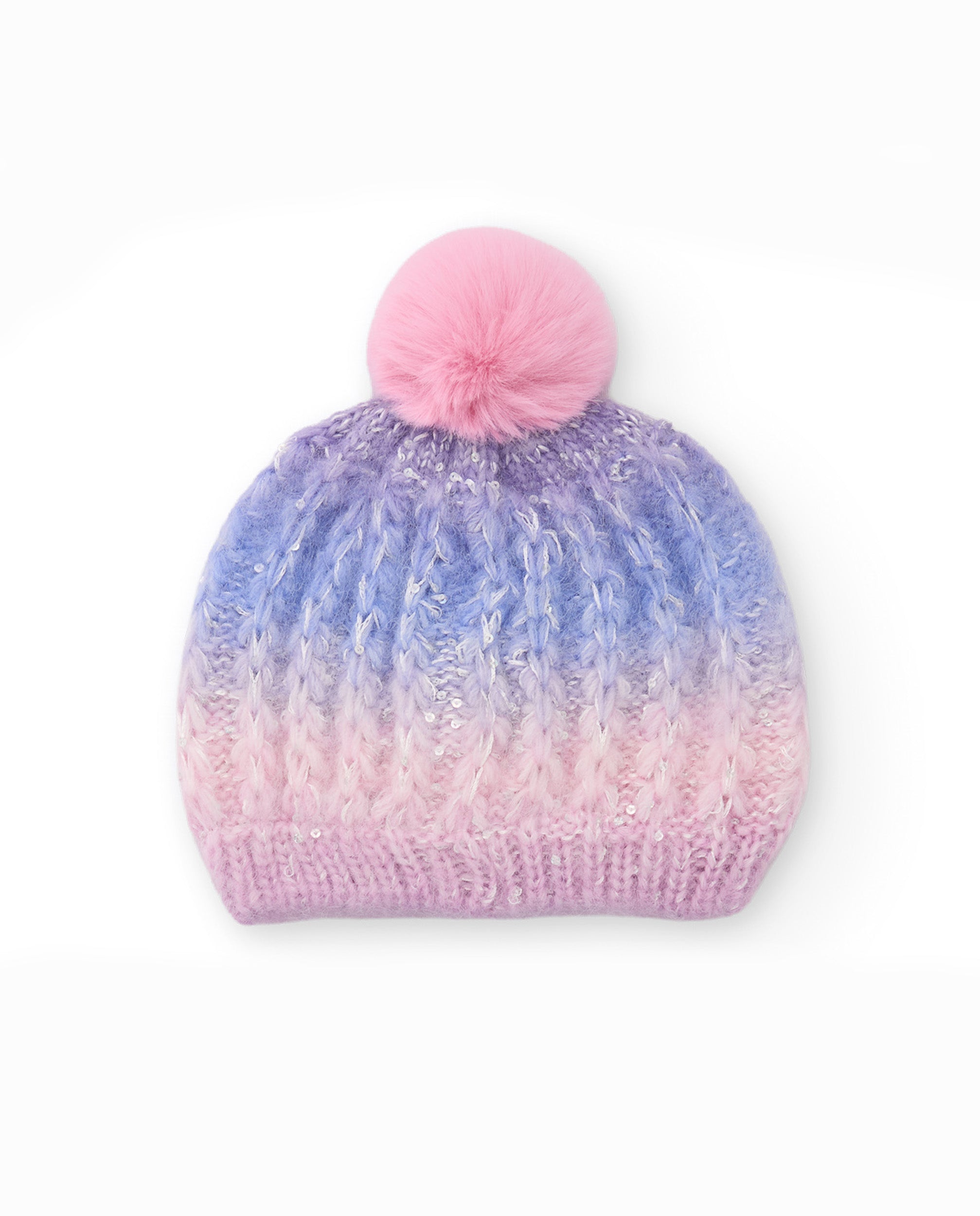 Gorro de niña de tricot con pompón y diseño degradado