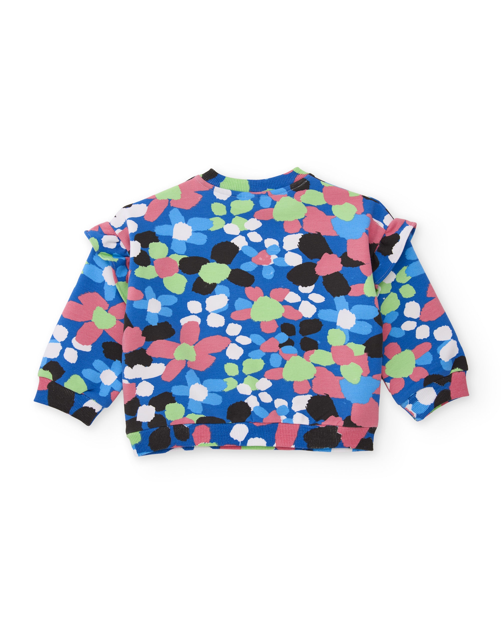 Sudadera de niña de felpa con diseño floral y hombros fruncidos