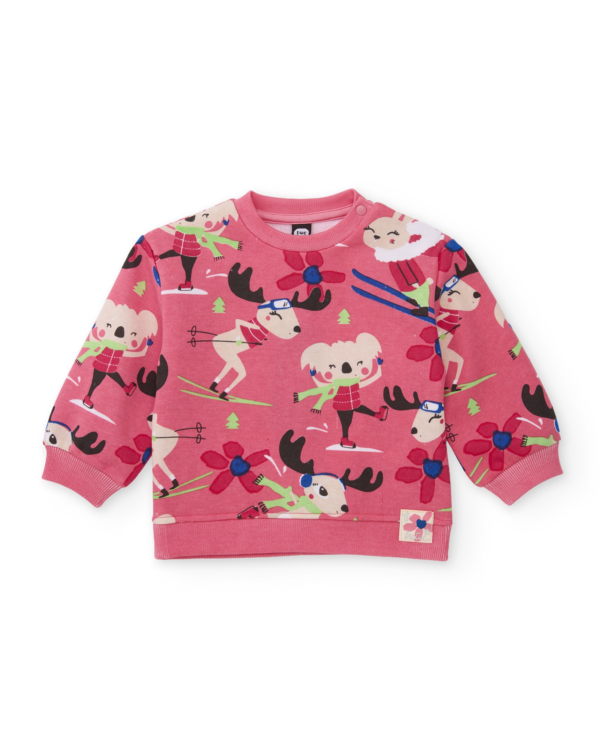 Conjunto de niña de felpa con sudadera estampada y pantalón con lazo