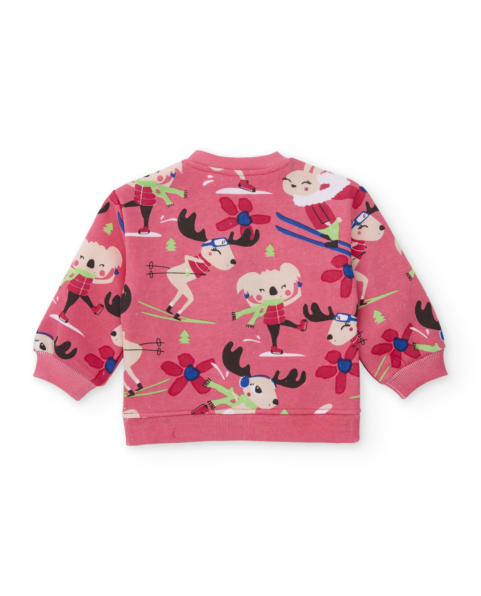 Conjunto de niña de felpa con sudadera estampada y pantalón con lazo