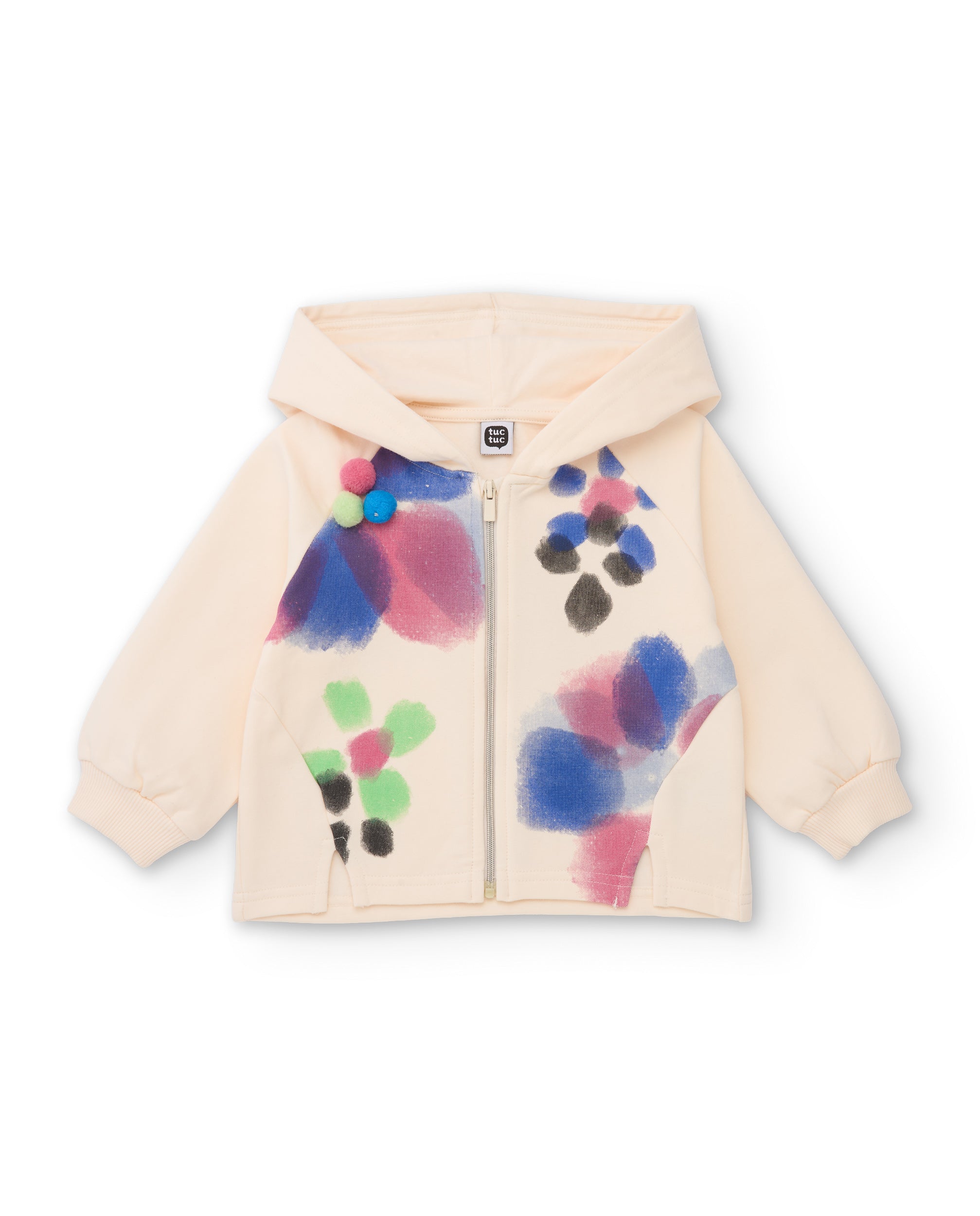 Chaqueta de niña de felpa con capucha y estampado floral
