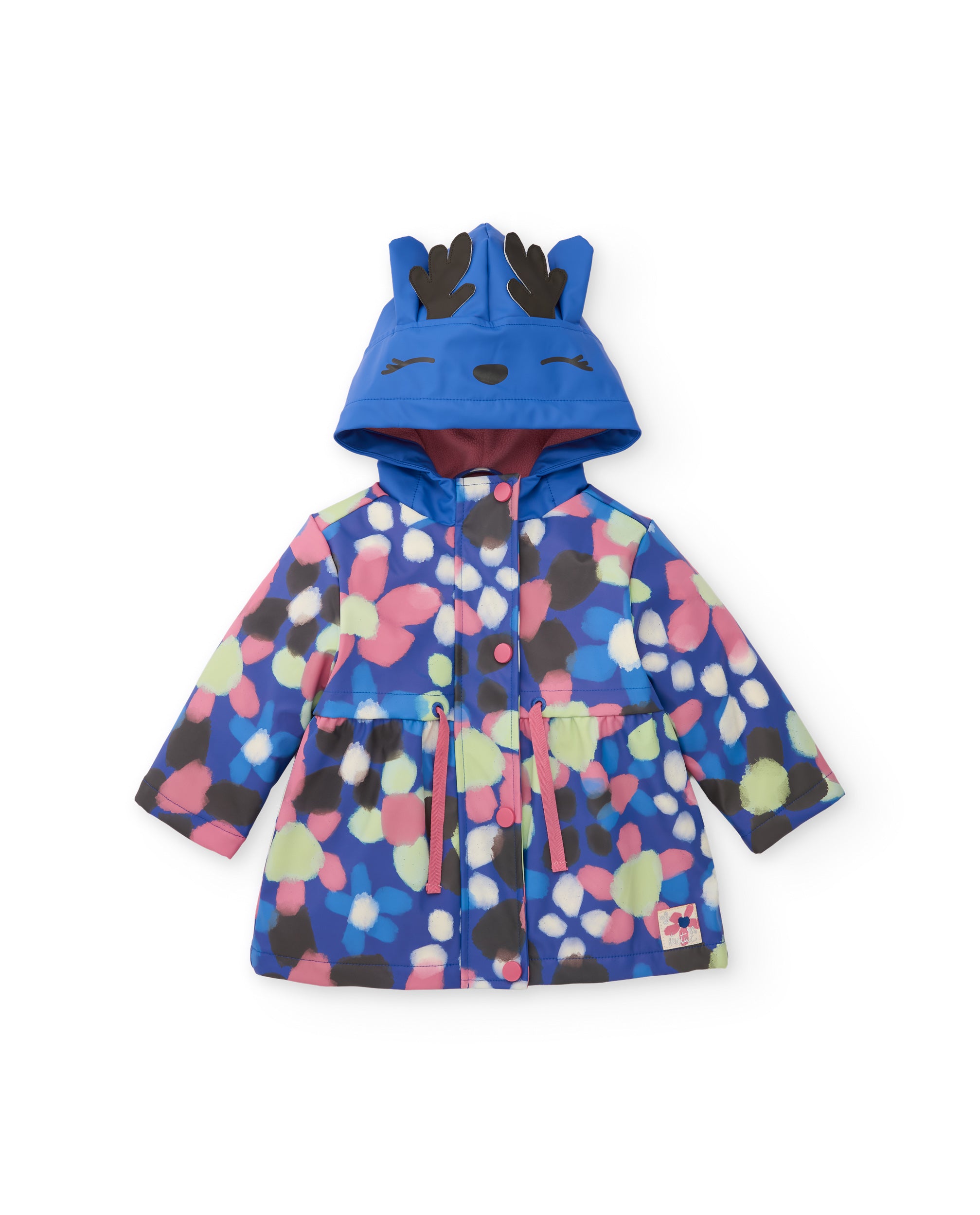 Chubasquero de niña con estampado floral y capucha divertida