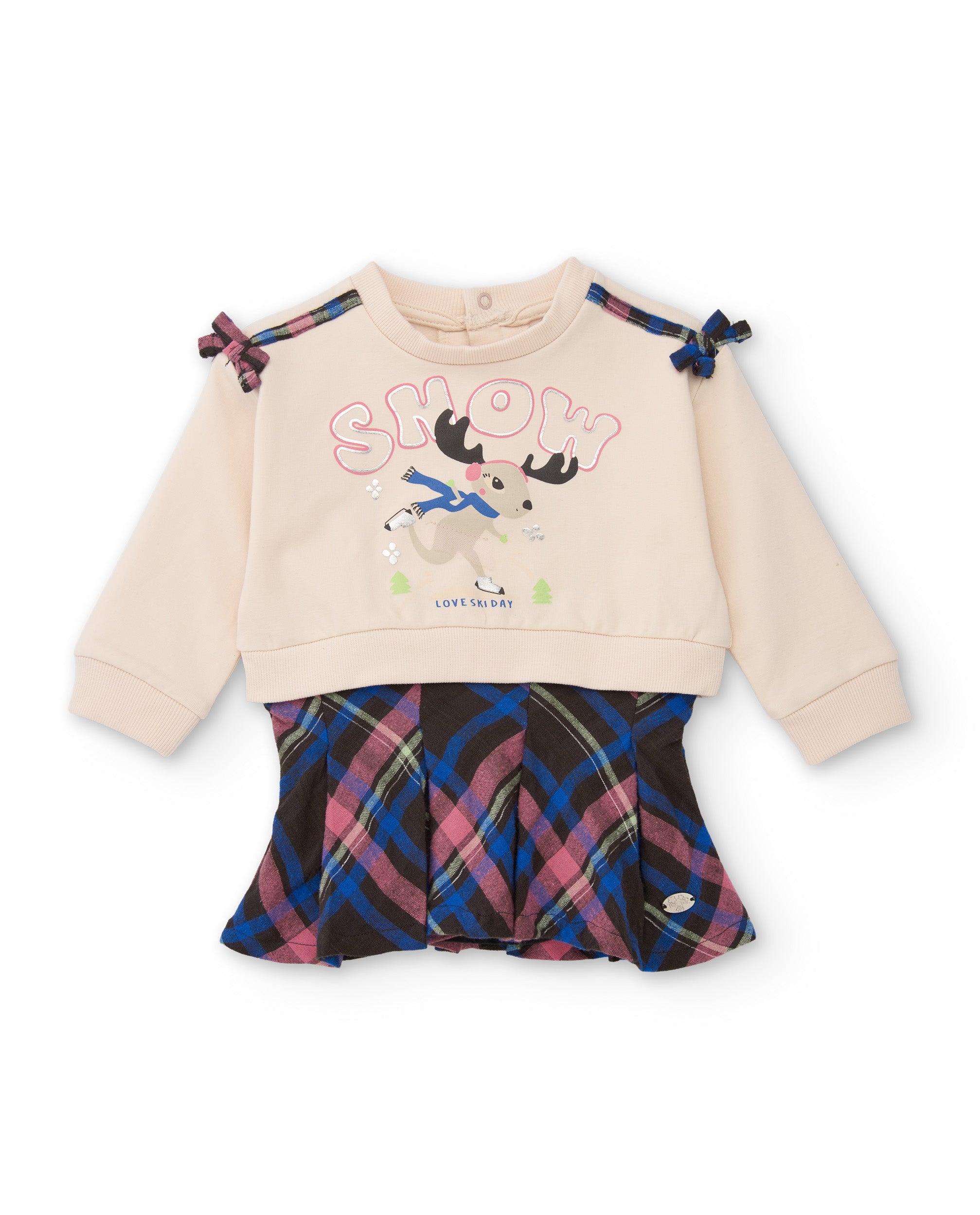 Vestido de niña con cuerpo de felpa y falda de cuadros