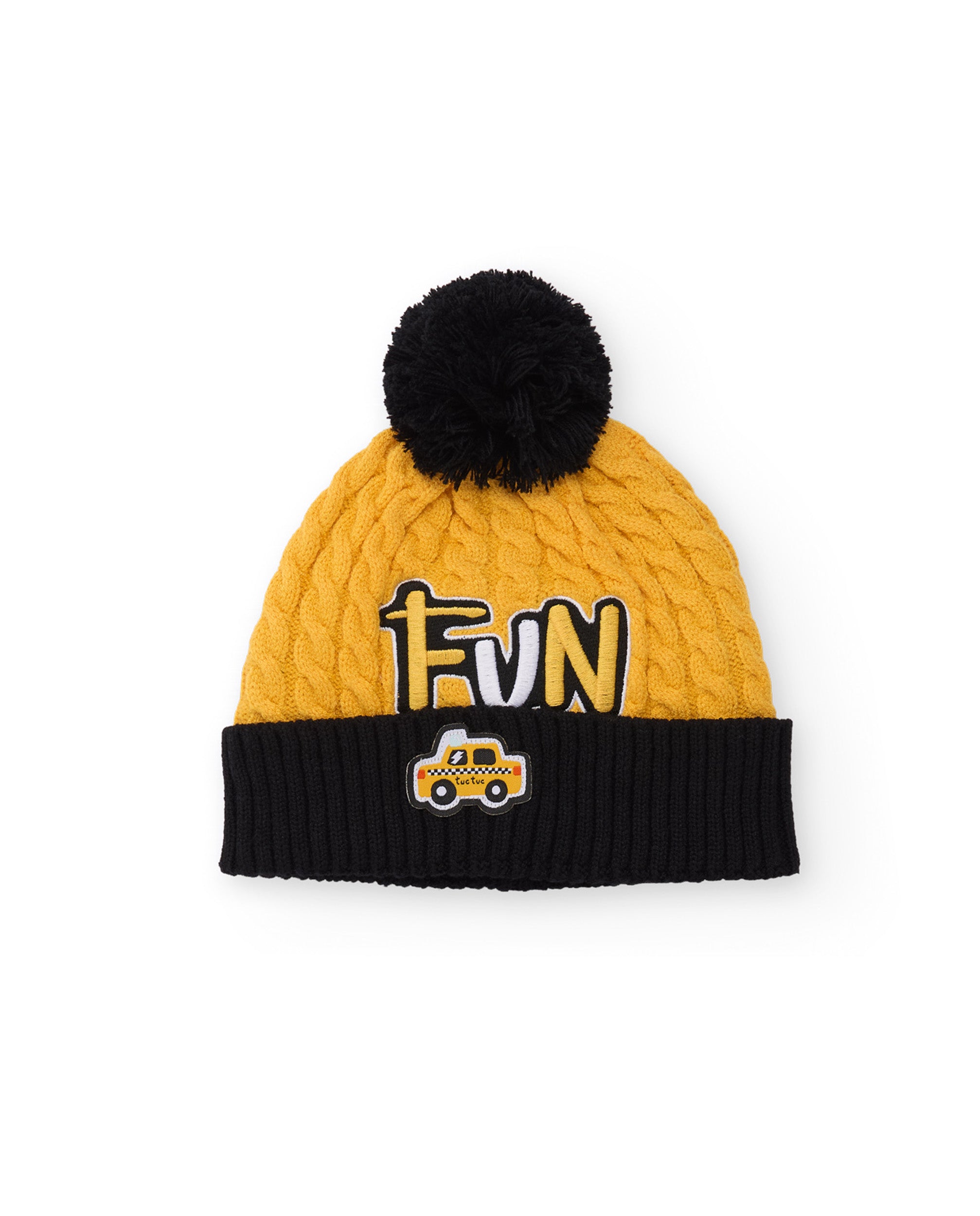Gorro de niño de tricot con estampado de letras y pompón