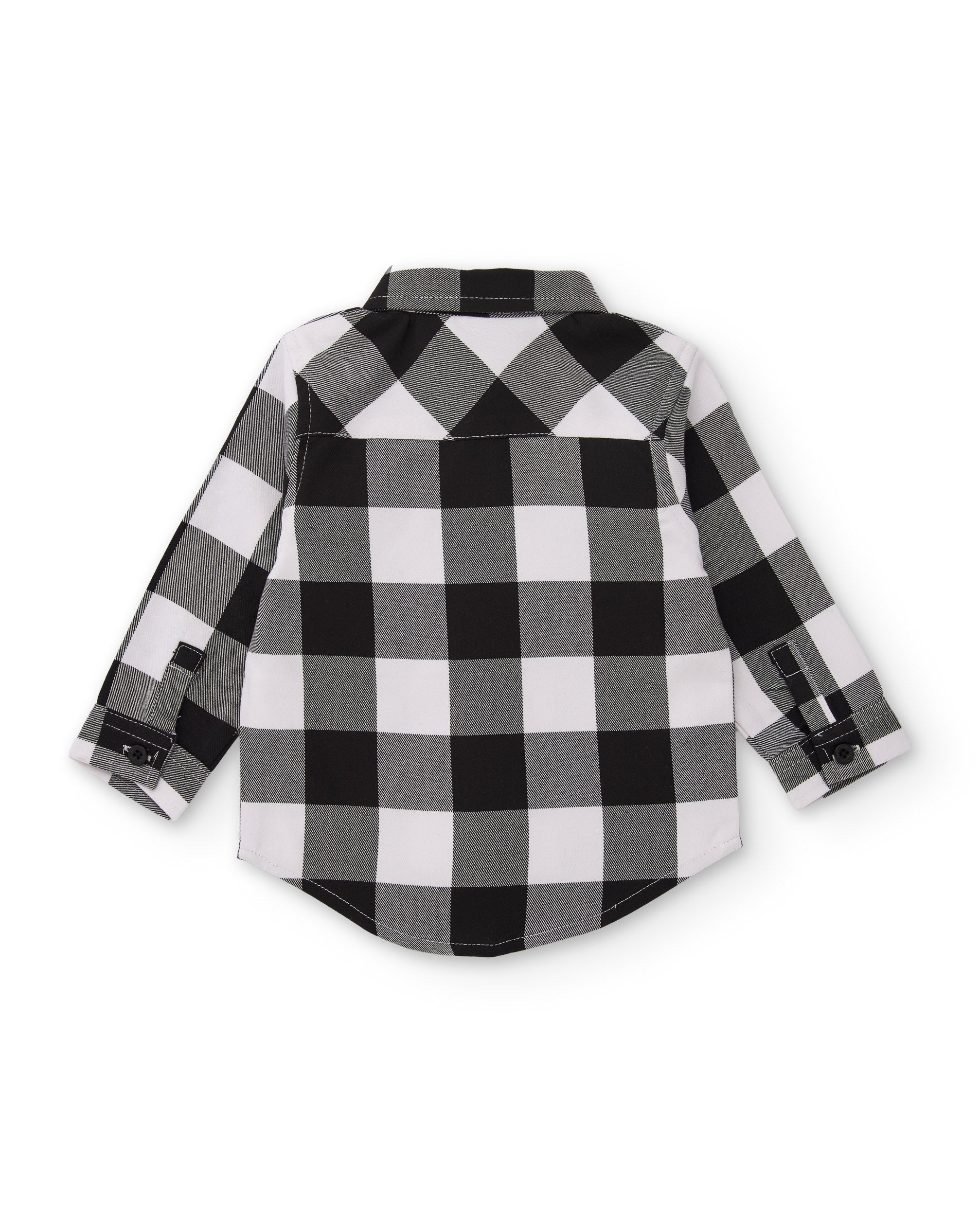 Camisa de niño de tela plana con diseño de cuadros y bolsillo bordado