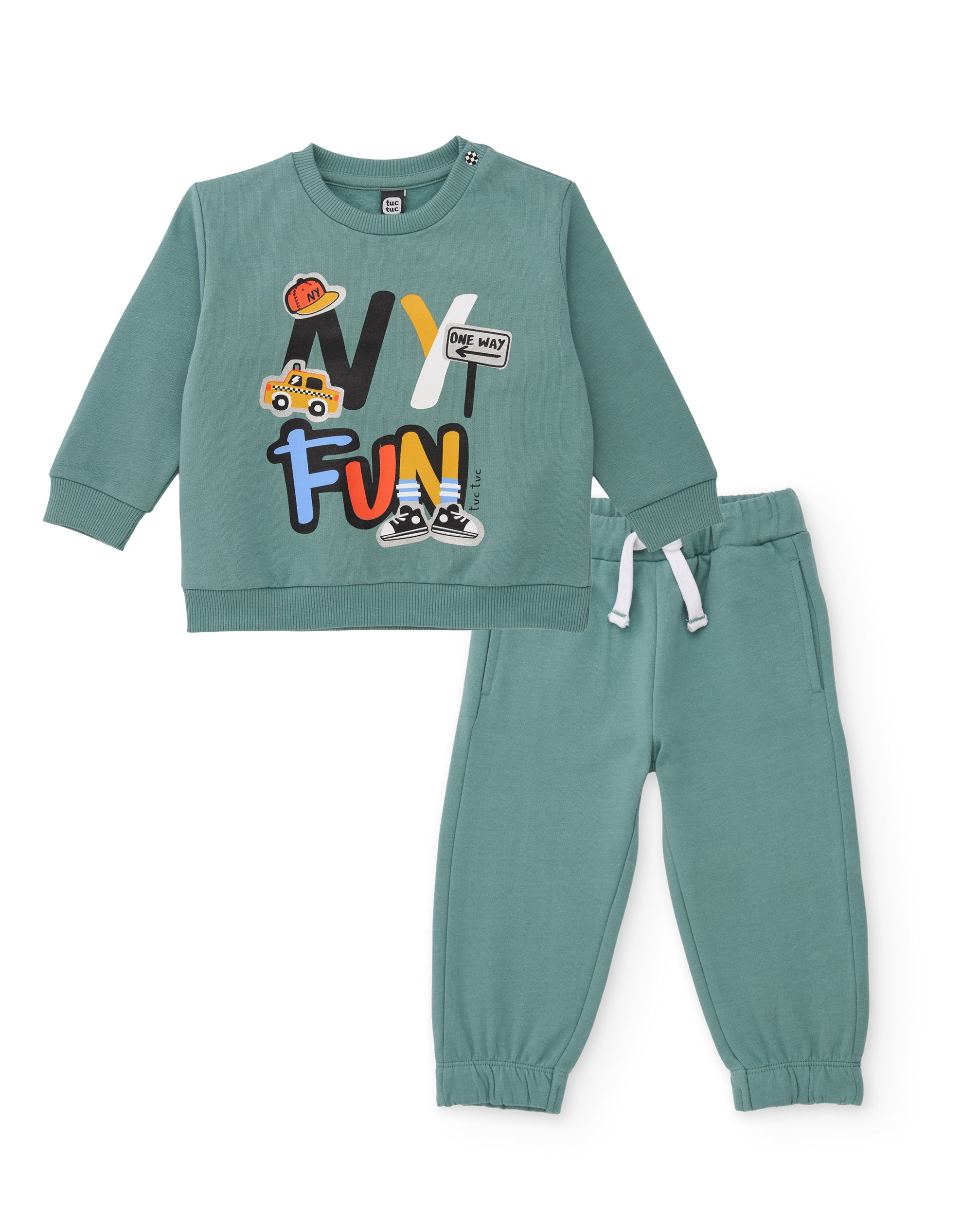Conjunto de niño de felpa con sudadera estampada y pantalón a juego