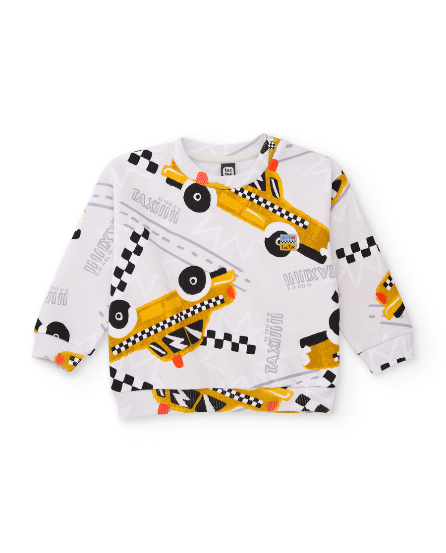Boys' fleece sweatshirt with a car print