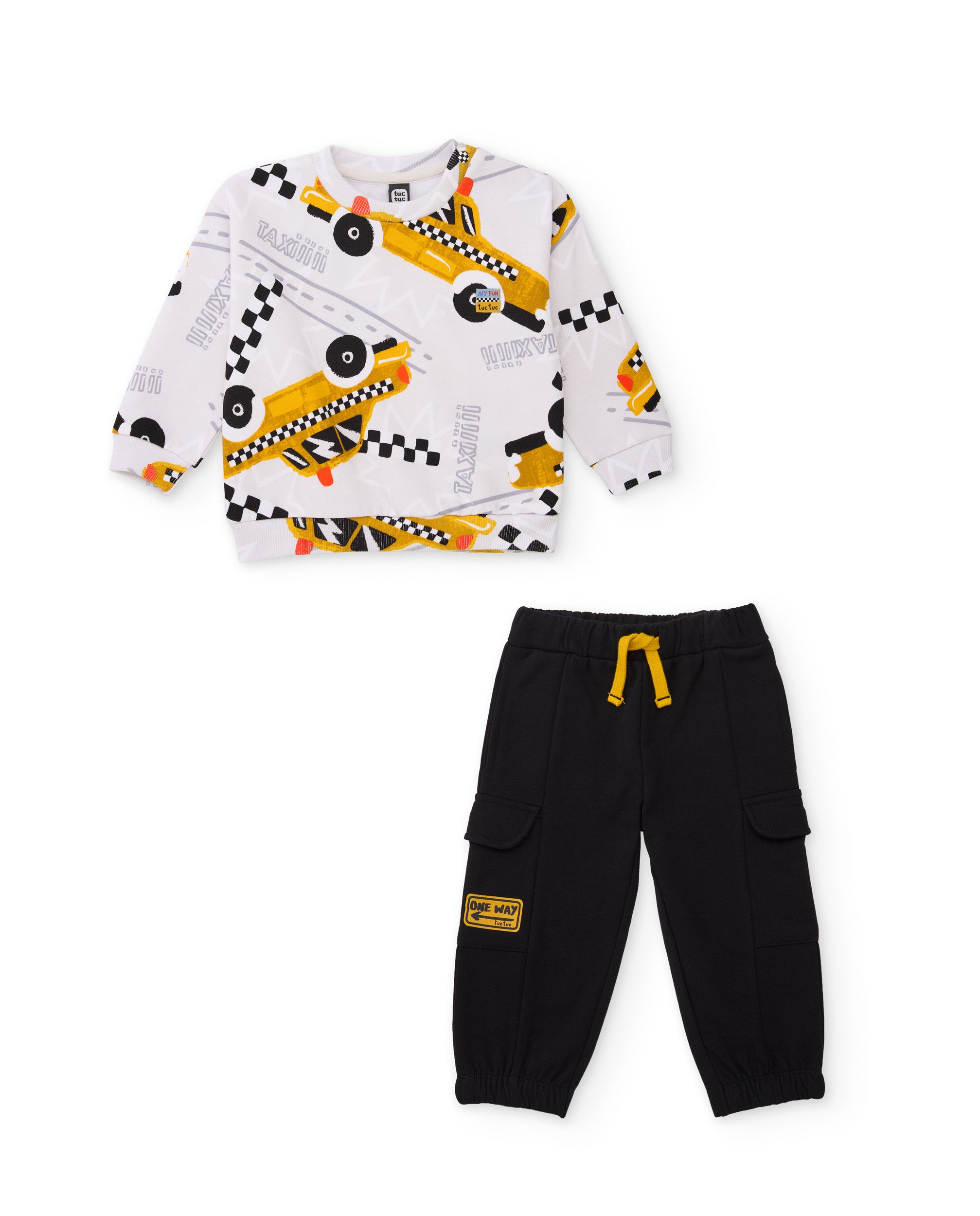 Conjunto de niño de felpa con sudadera de taxis y pantalón a juego