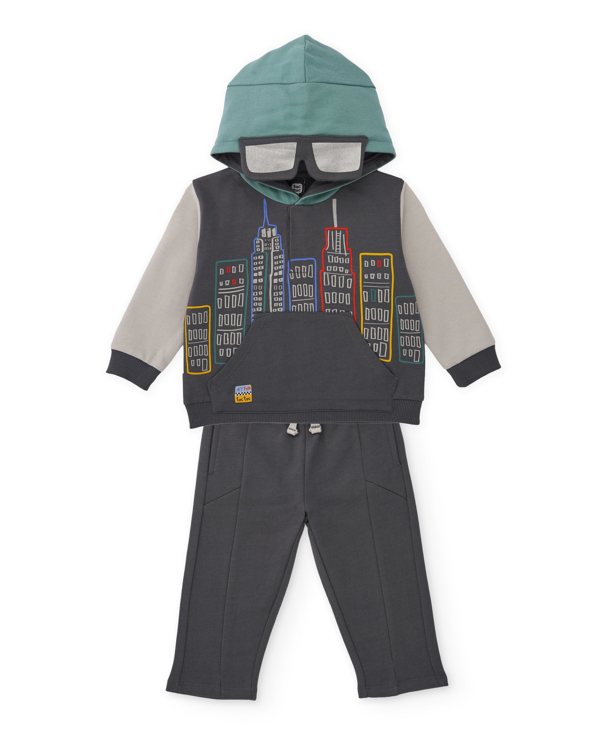 Conjunto de niño de felpa con sudadera de capucha y estampado urbano