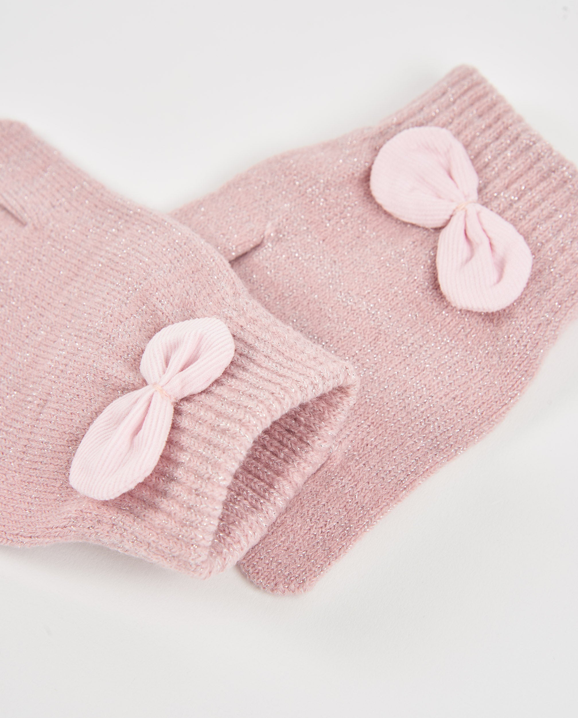 Guantes de niña de tricot con lazo decorativo