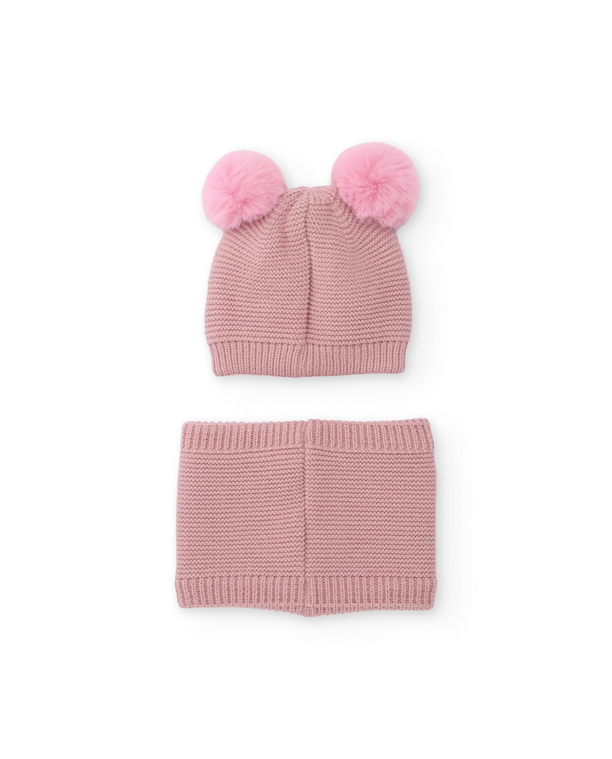 Set de niña de tricot con gorro de orejitas y braga de cuello