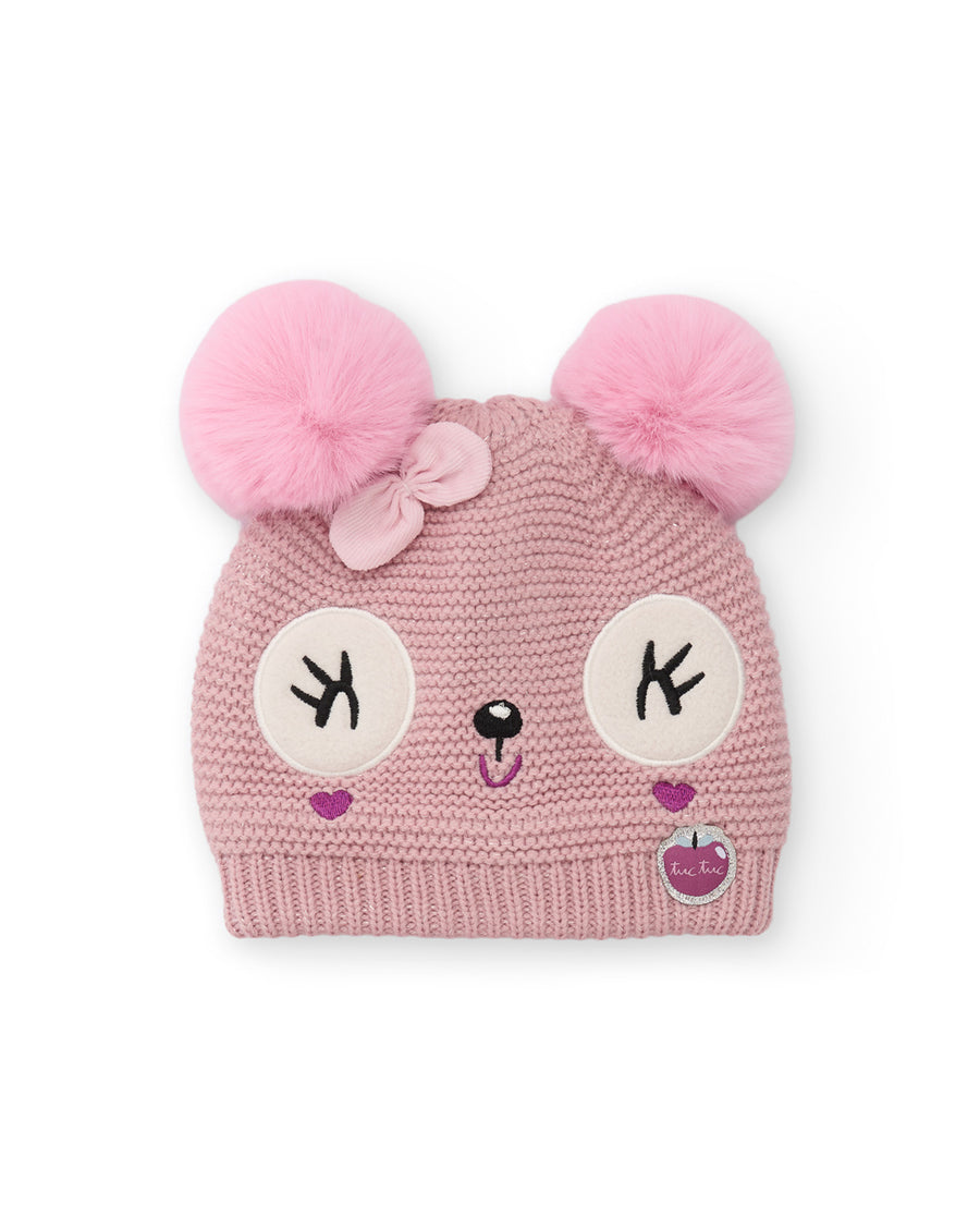 Girls’ knitted hat with pom-poms and embroidery