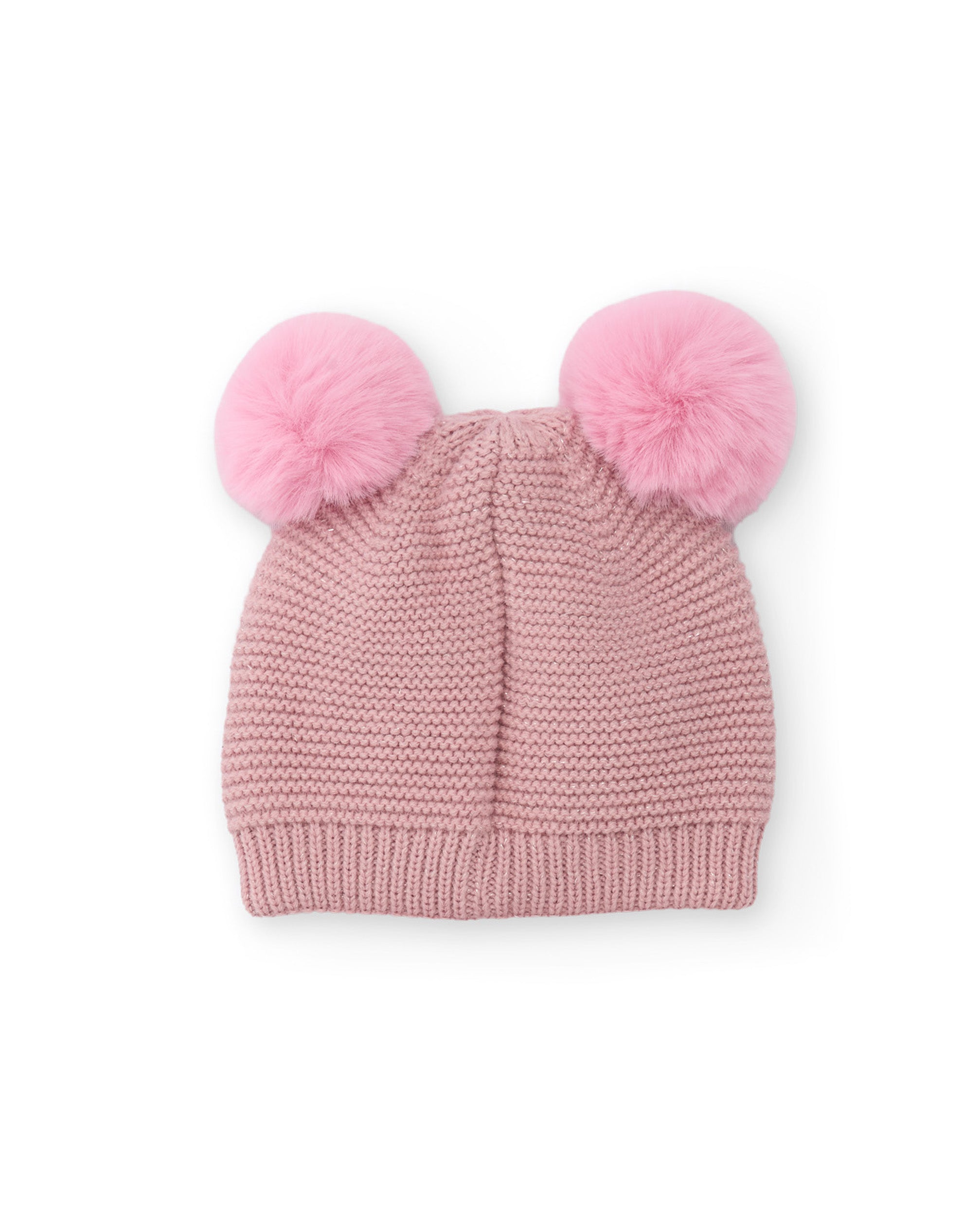 Gorro de niña de tricot con pompones y bordado