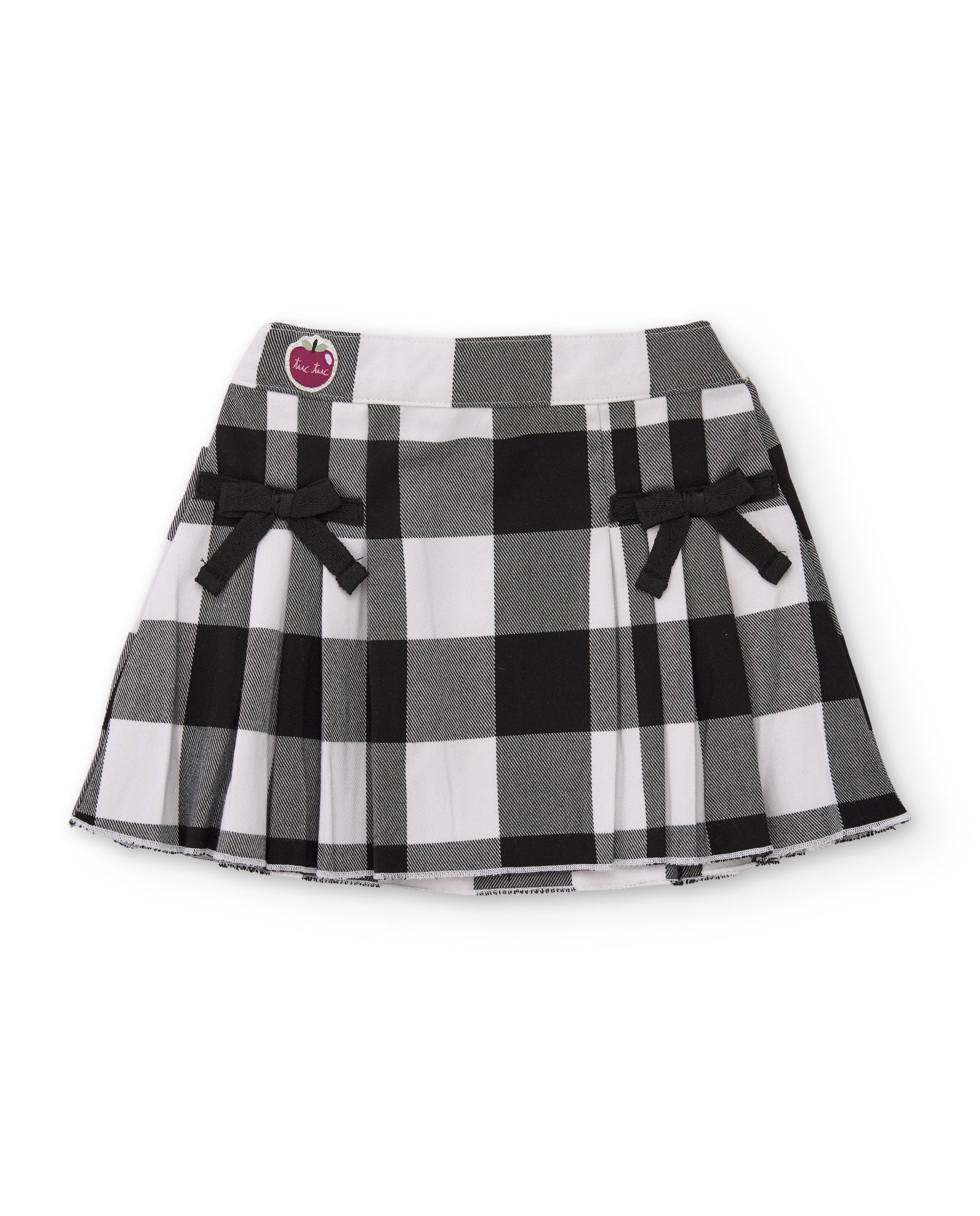 Falda de niña de tela plana con estampado de cuadros y lazos