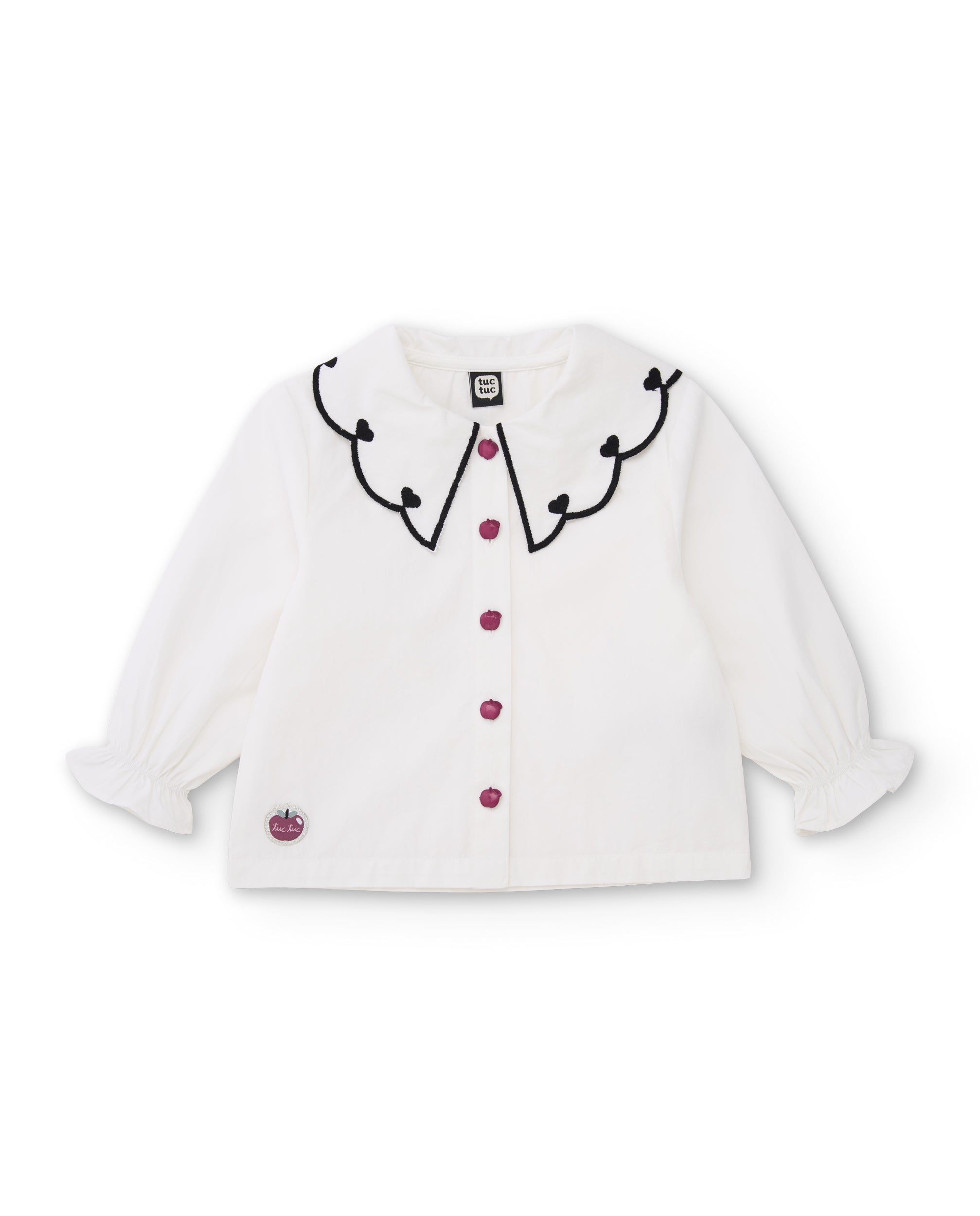 Blusa de niña de tela plana con cuello Peter Pan y botones decorativos
