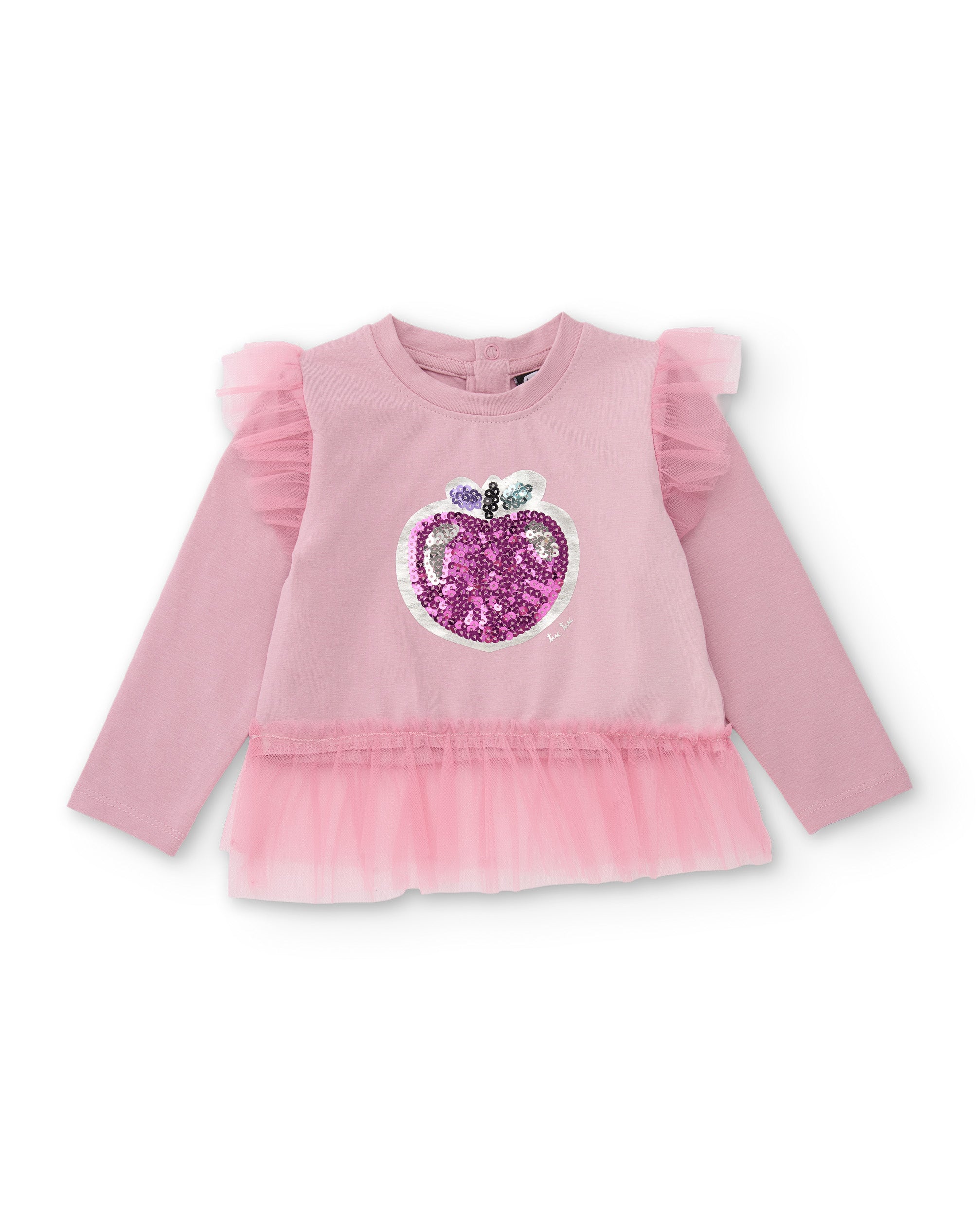 Camiseta de niña de punto con volantes y detalle de lentejuelas