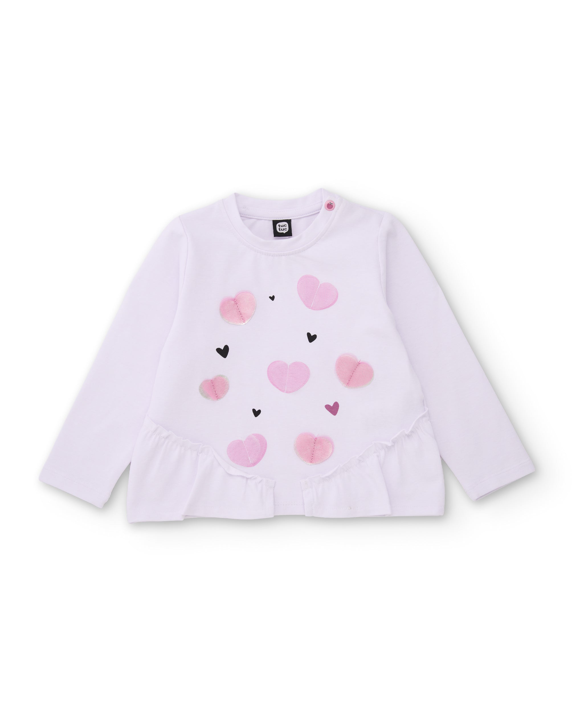 Camiseta de niña de punto con volante y estampado de corazones