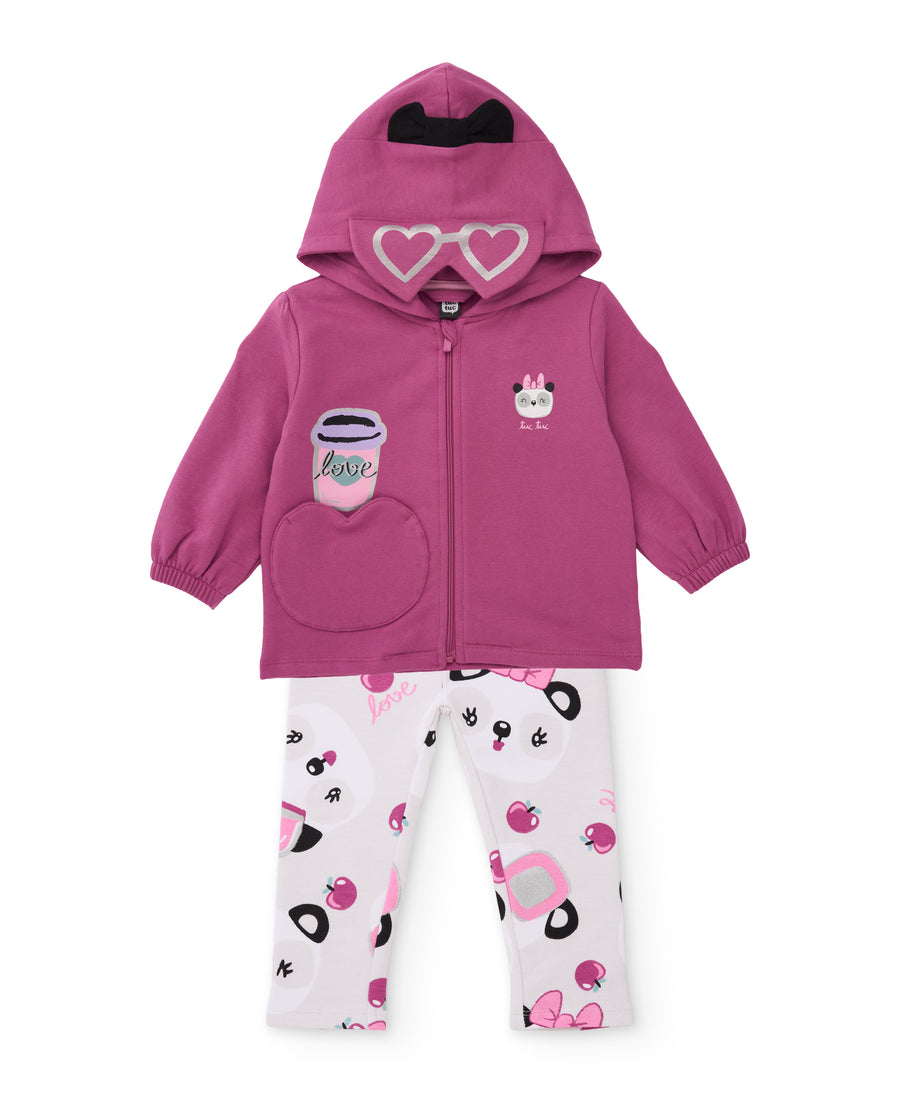 Completo da bambina in felpa con felpa con cappuccio e leggings coordinati