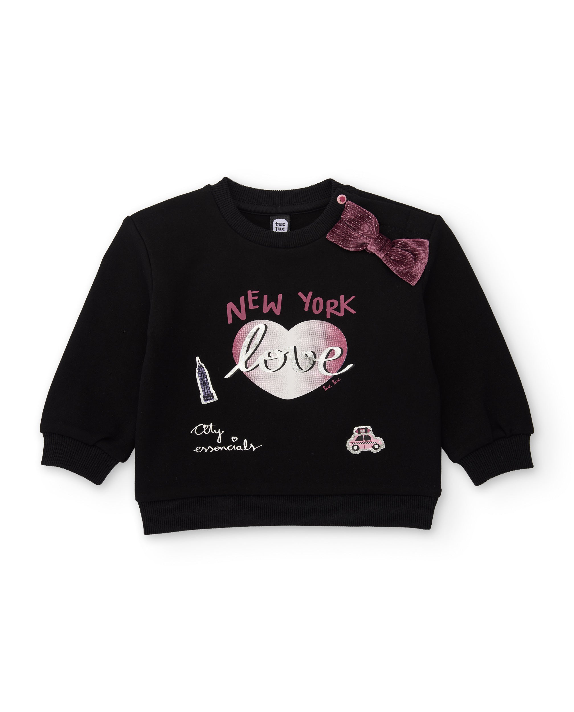 Conjunto de niña de felpa con sudadera estampada y detalle de lazo