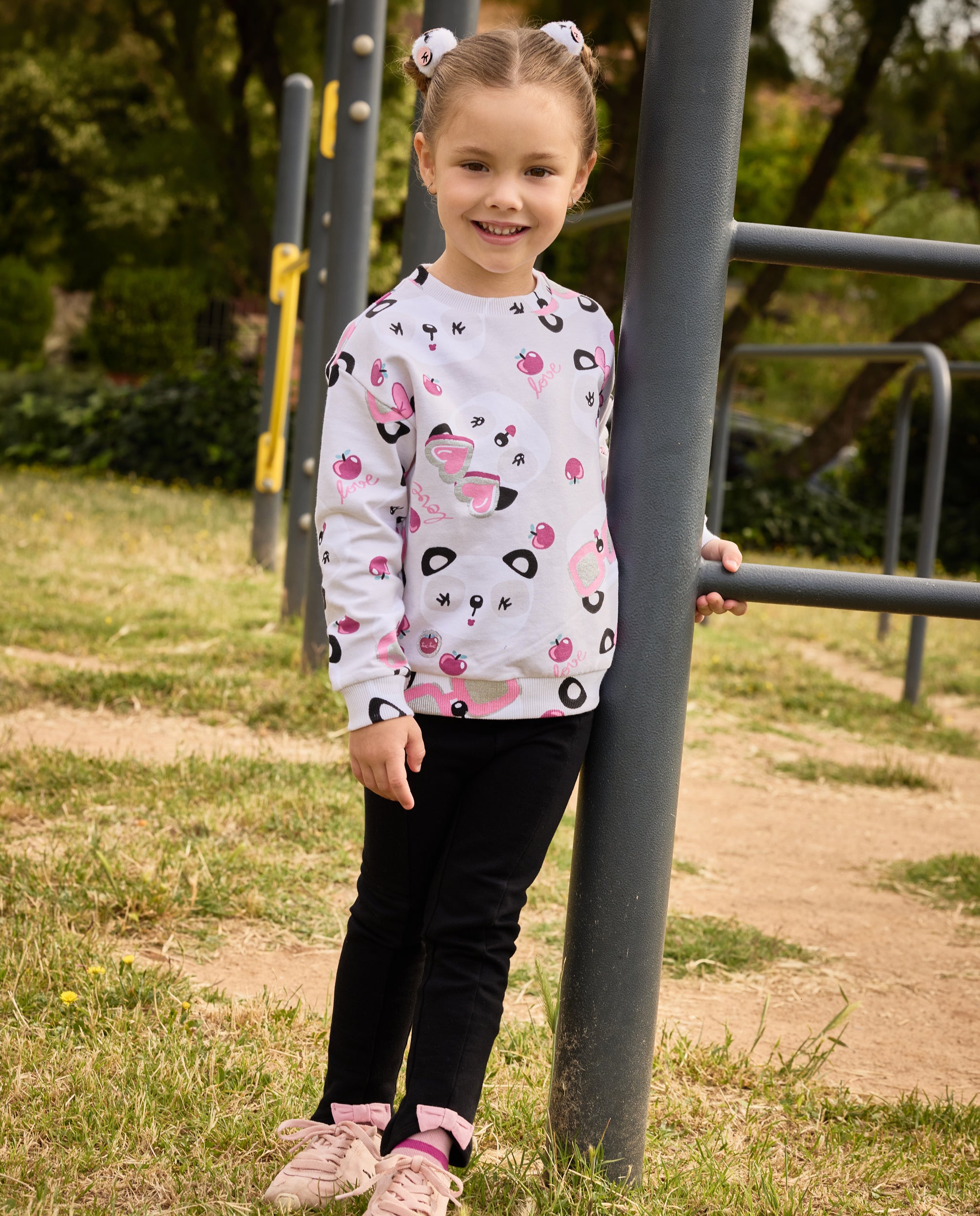 Leggings de niña de felpa con lazo decorativo y cinturilla elástica