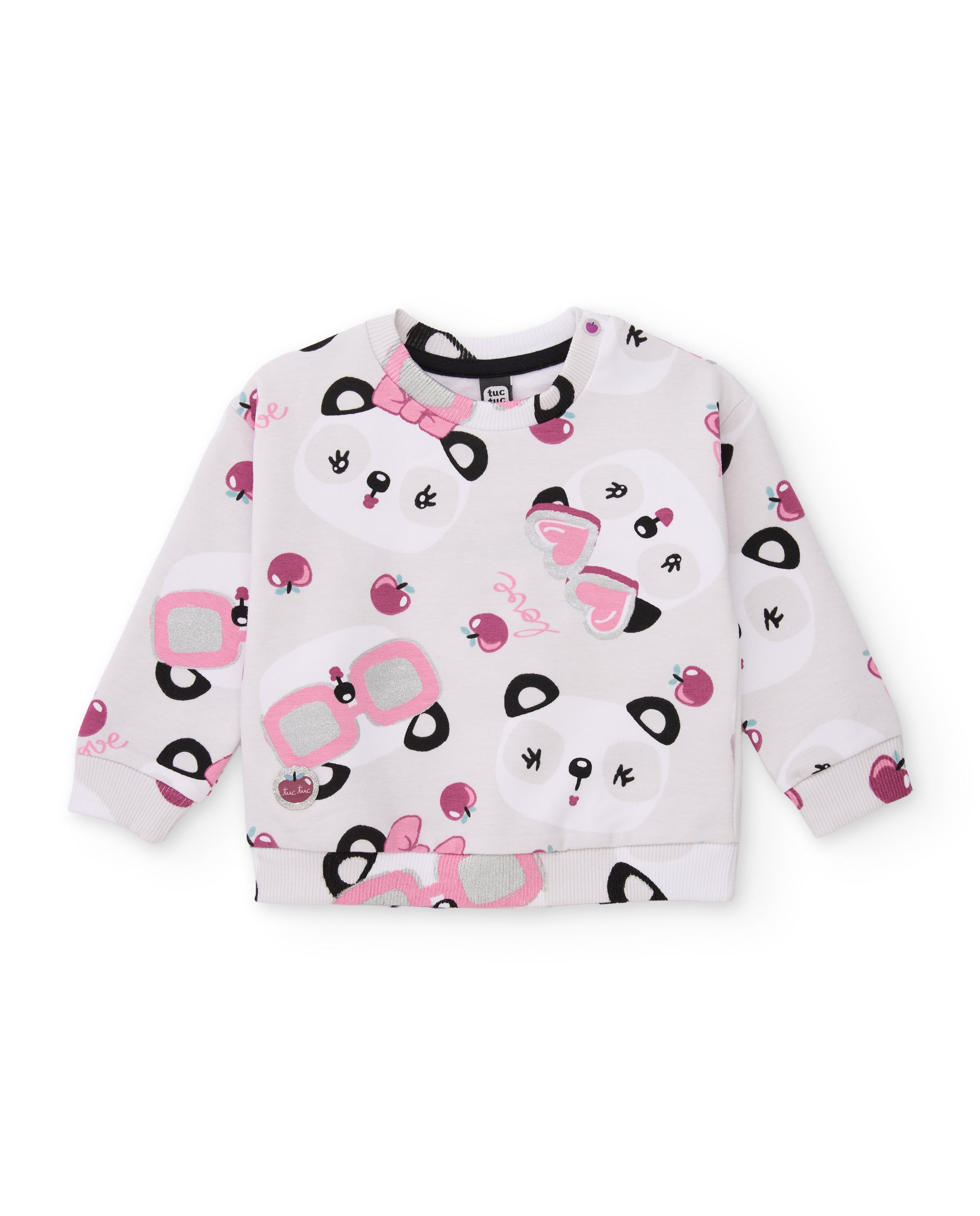 Conjunto de niña de felpa con sudadera de pandas y leggings con lazo