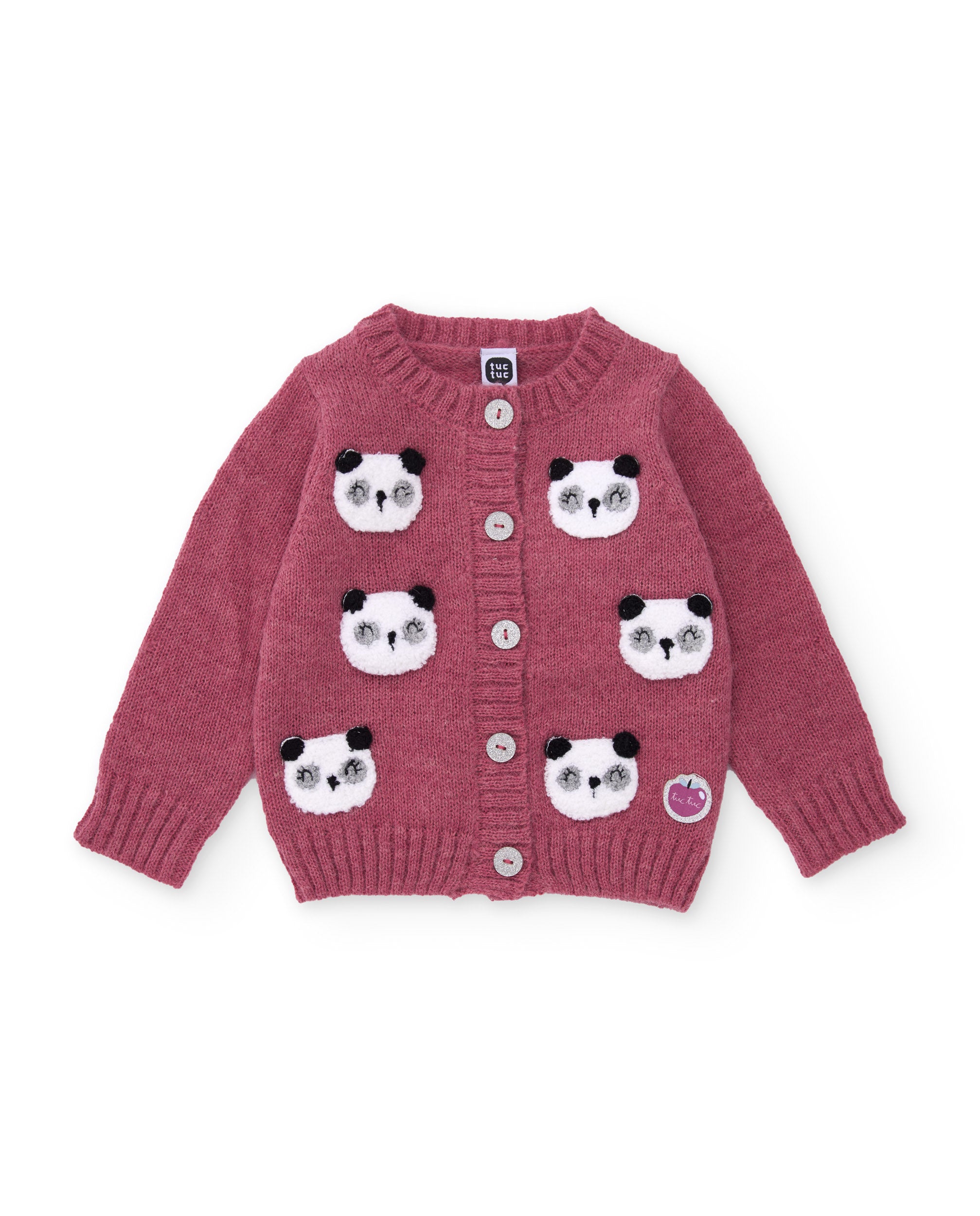 Chaqueta de niña de tricot con caras de panda bordadas