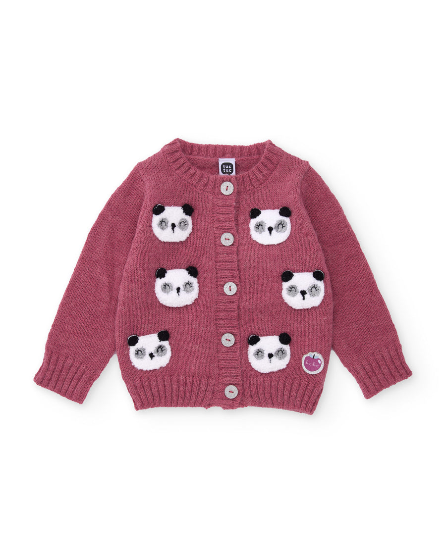 Girls' tricot jacket with embroidered panda faces