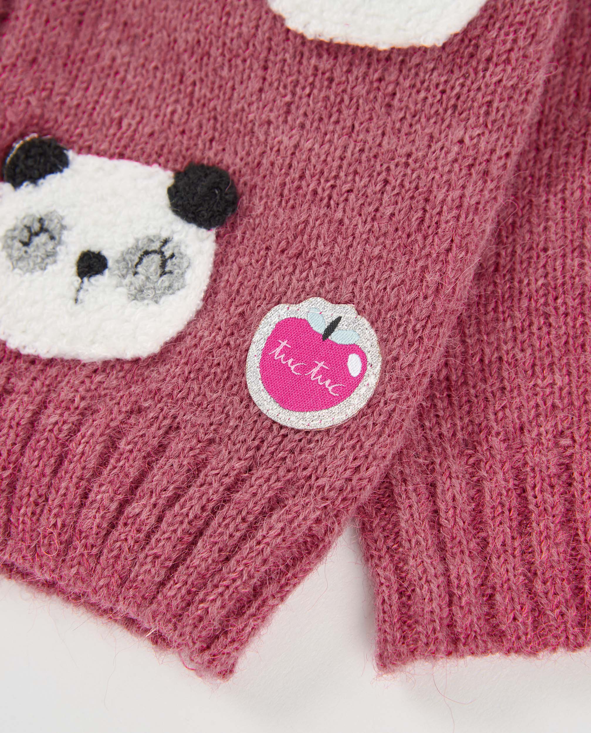 Chaqueta de niña de tricot con caras de panda bordadas