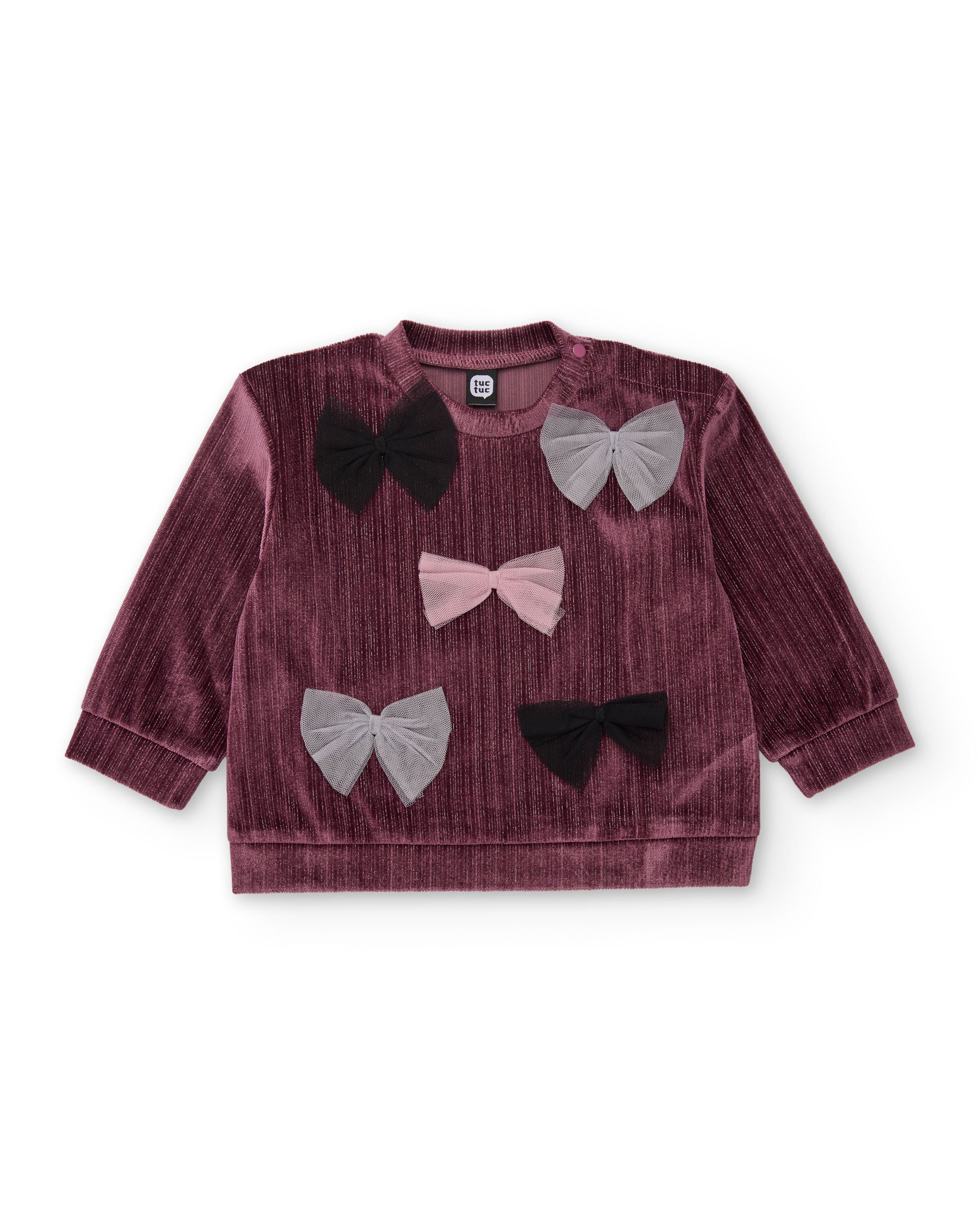 Sudadera de niña de terciopelo con lazos decorativos y tacto suave