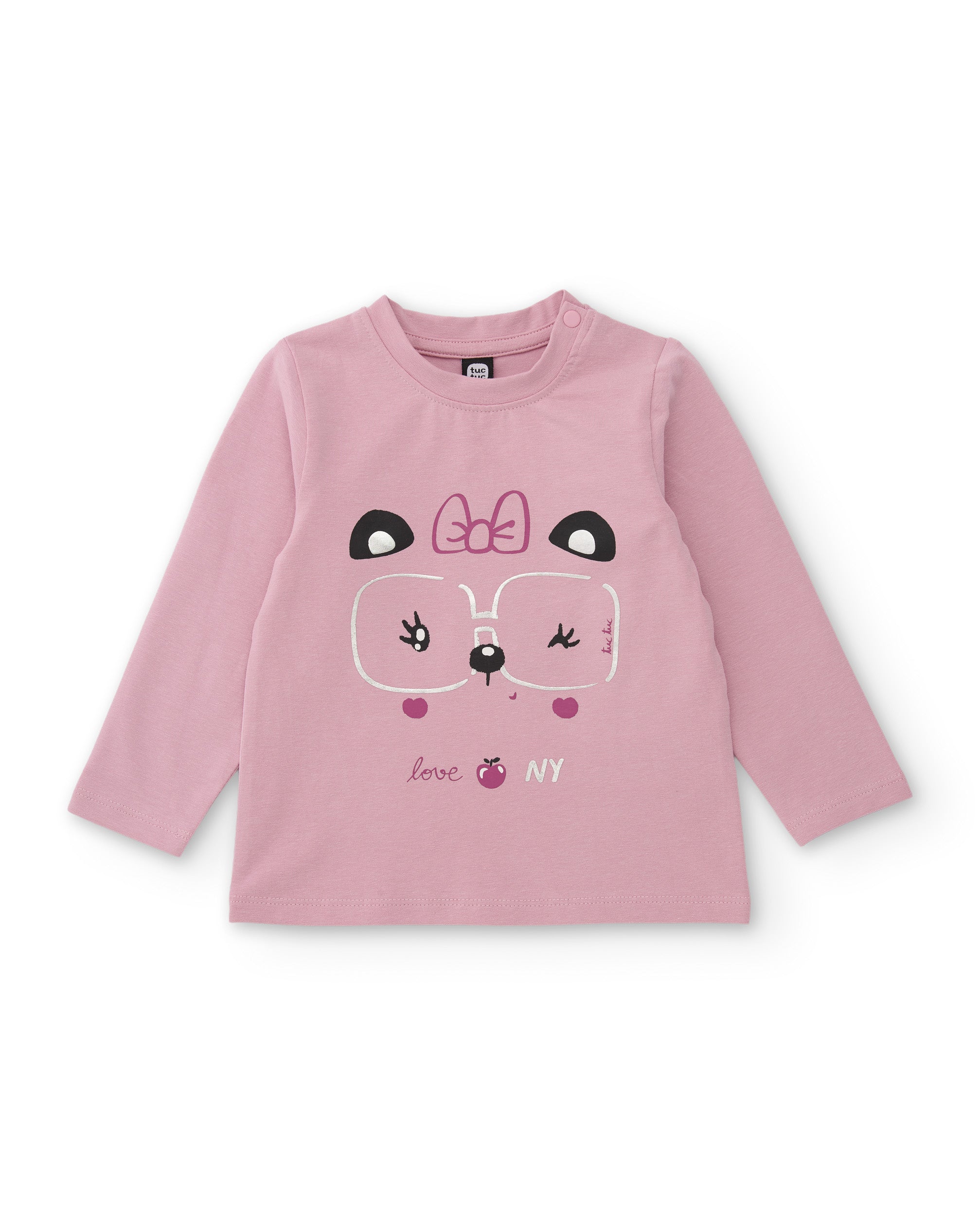 Camiseta de niña de punto con manga larga y gráfico panda