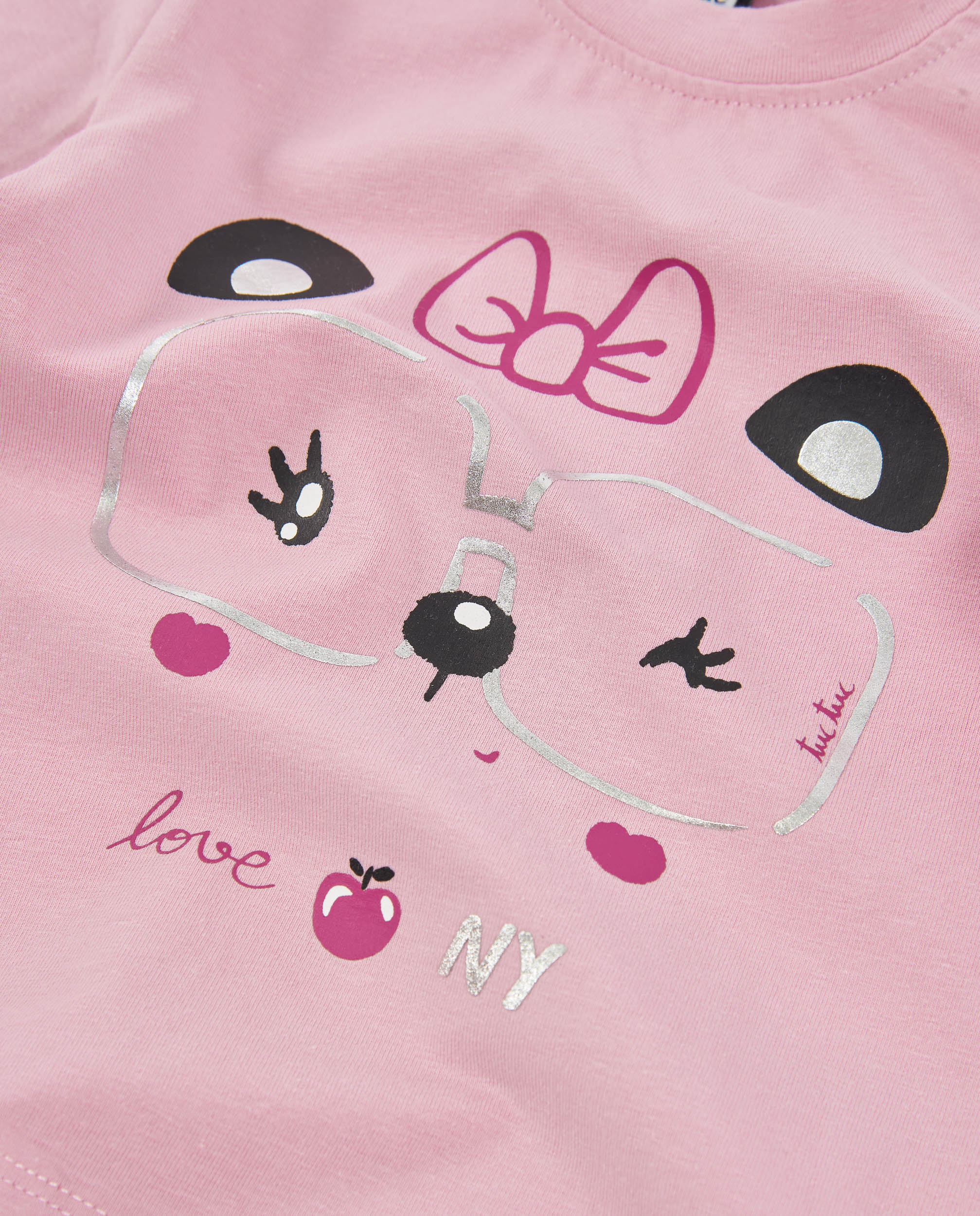 Camiseta de niña de punto con manga larga y gráfico panda