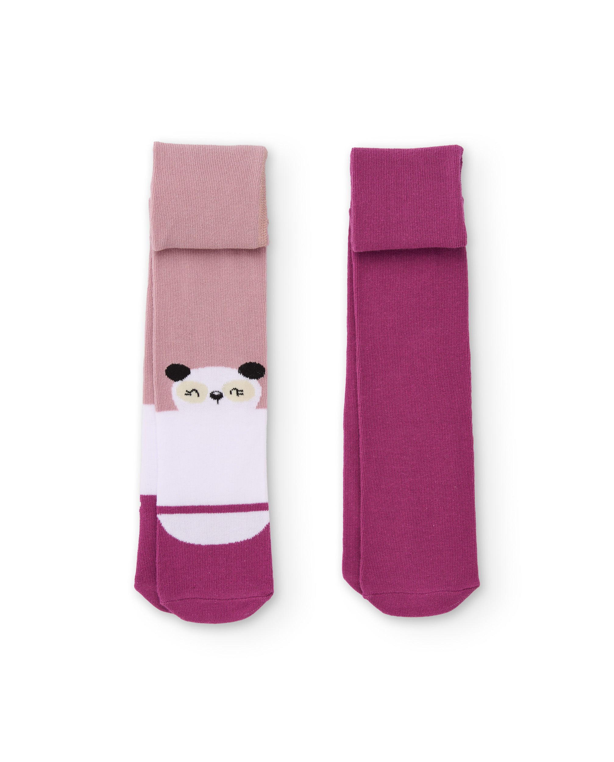 Leotardos de niña de tricot con estampado de panda y cintura elástica