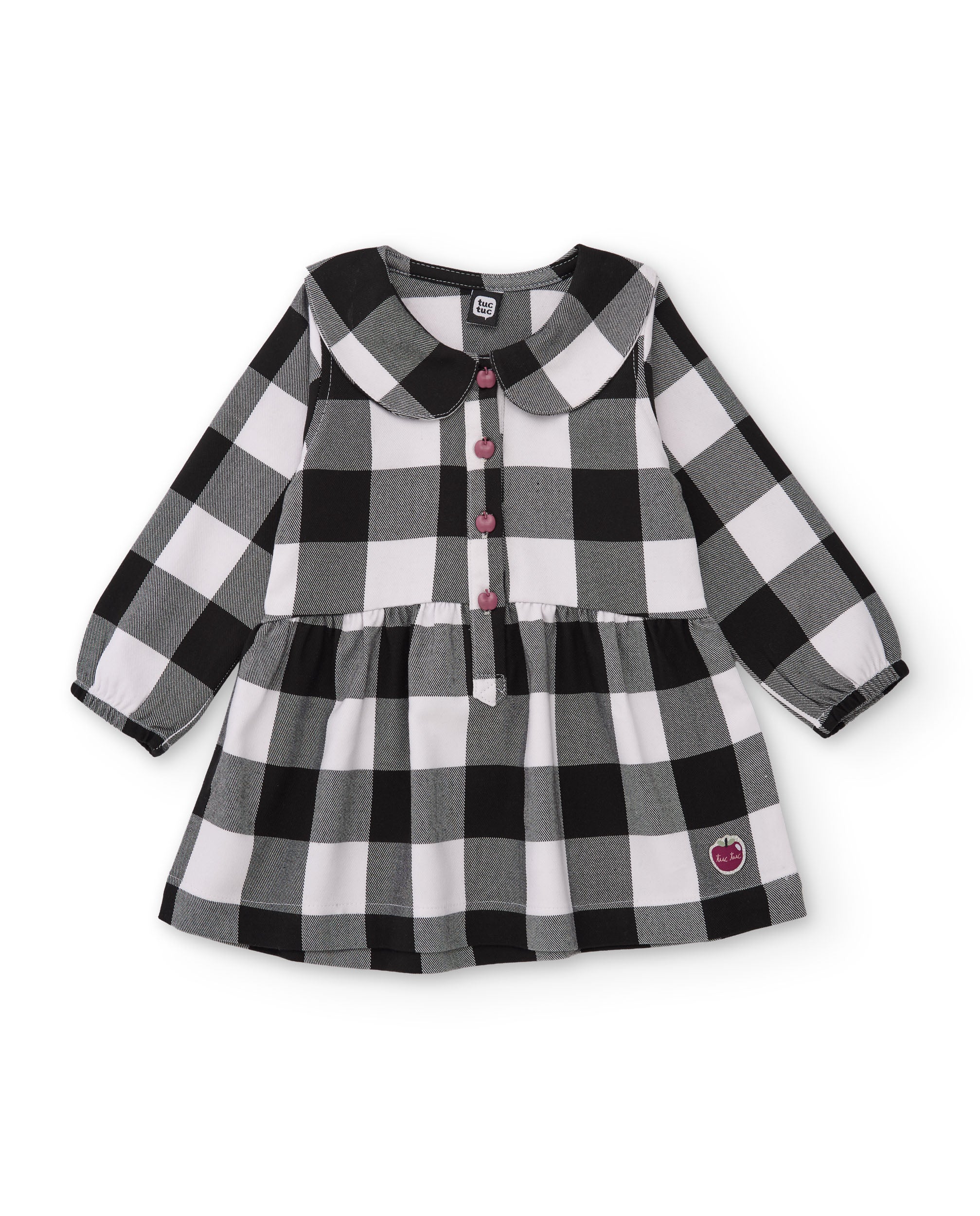 Vestido de niña de tela plana con diseño de cuadros y cuello Peter Pan