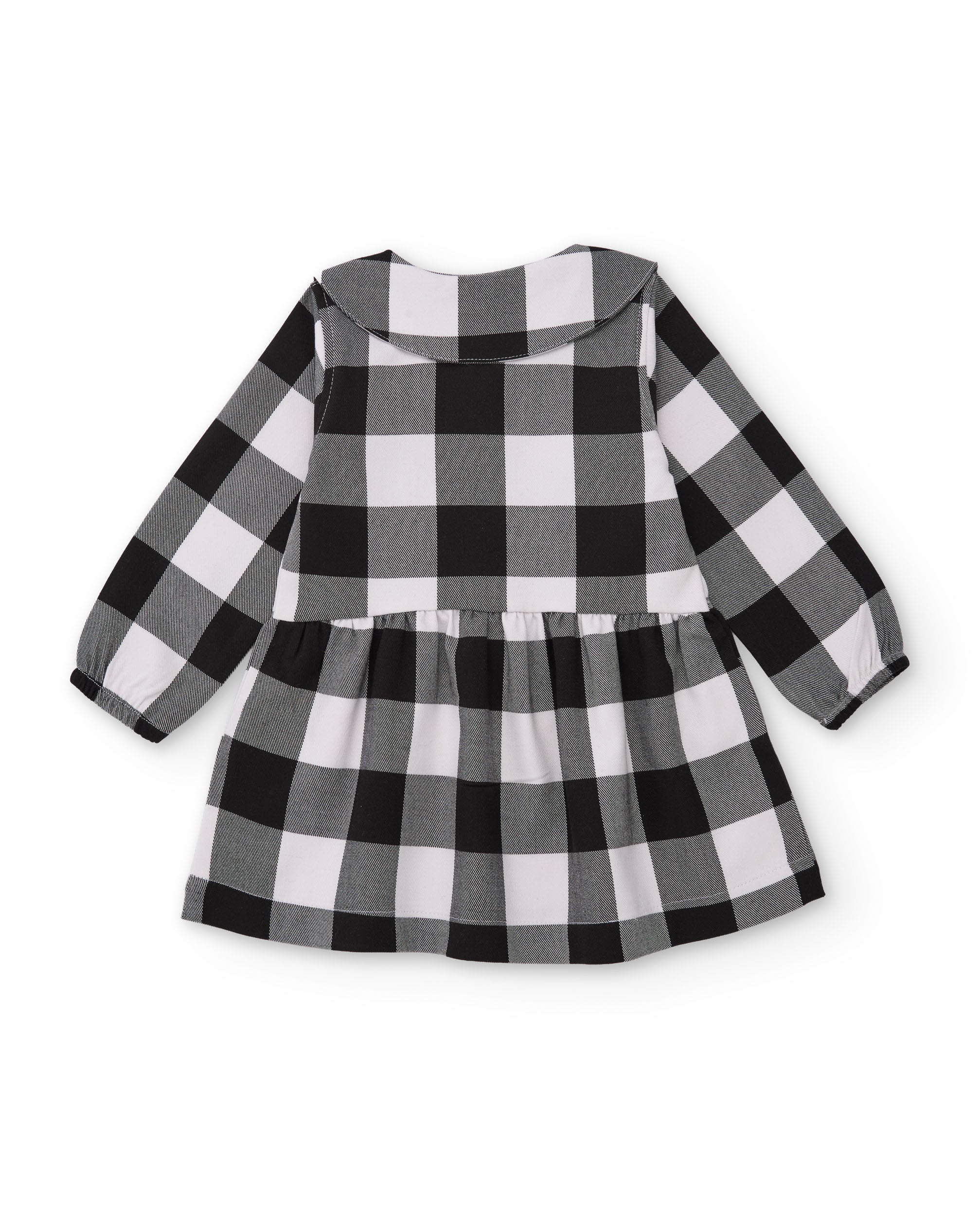 Vestido de niña de tela plana con diseño de cuadros y cuello Peter Pan