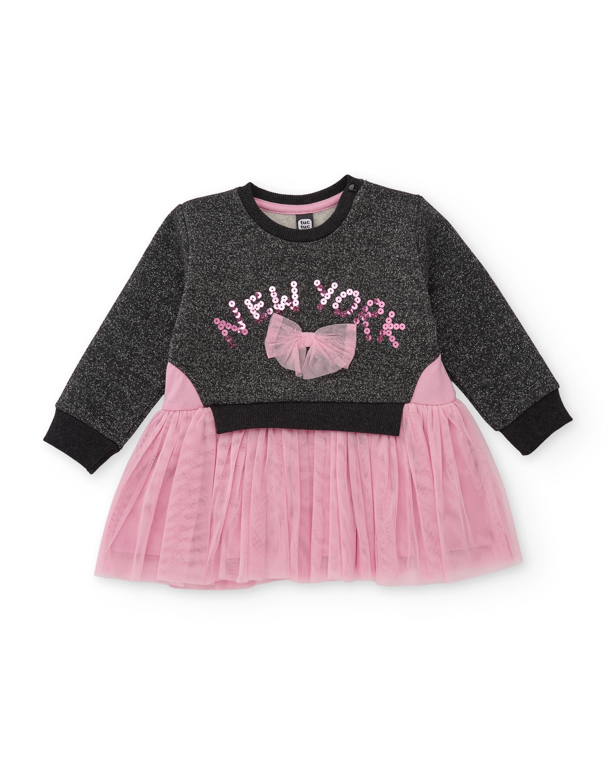 Vestido de niña con cuerpo de felpa con lentejuelas y falda de tul
