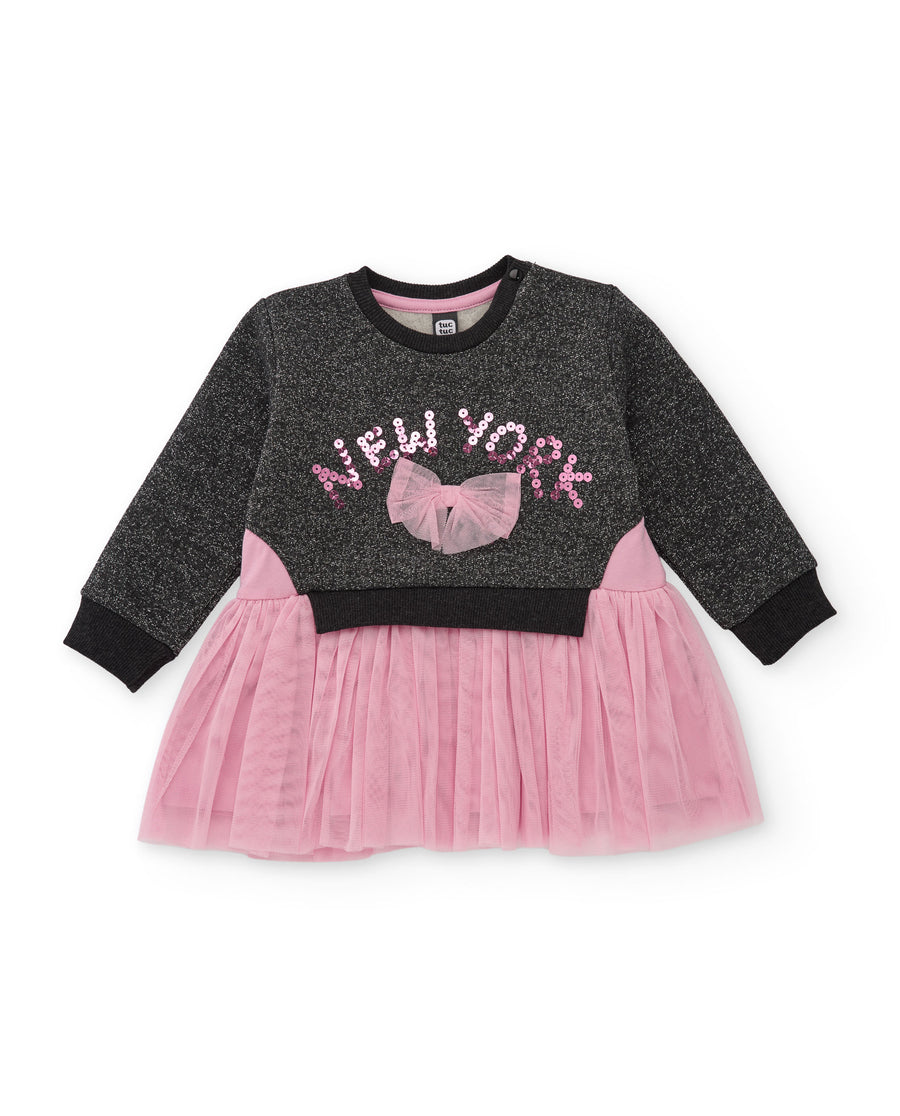 Vestido de menina com corpete de felpa com lantejoulas e saia de tule