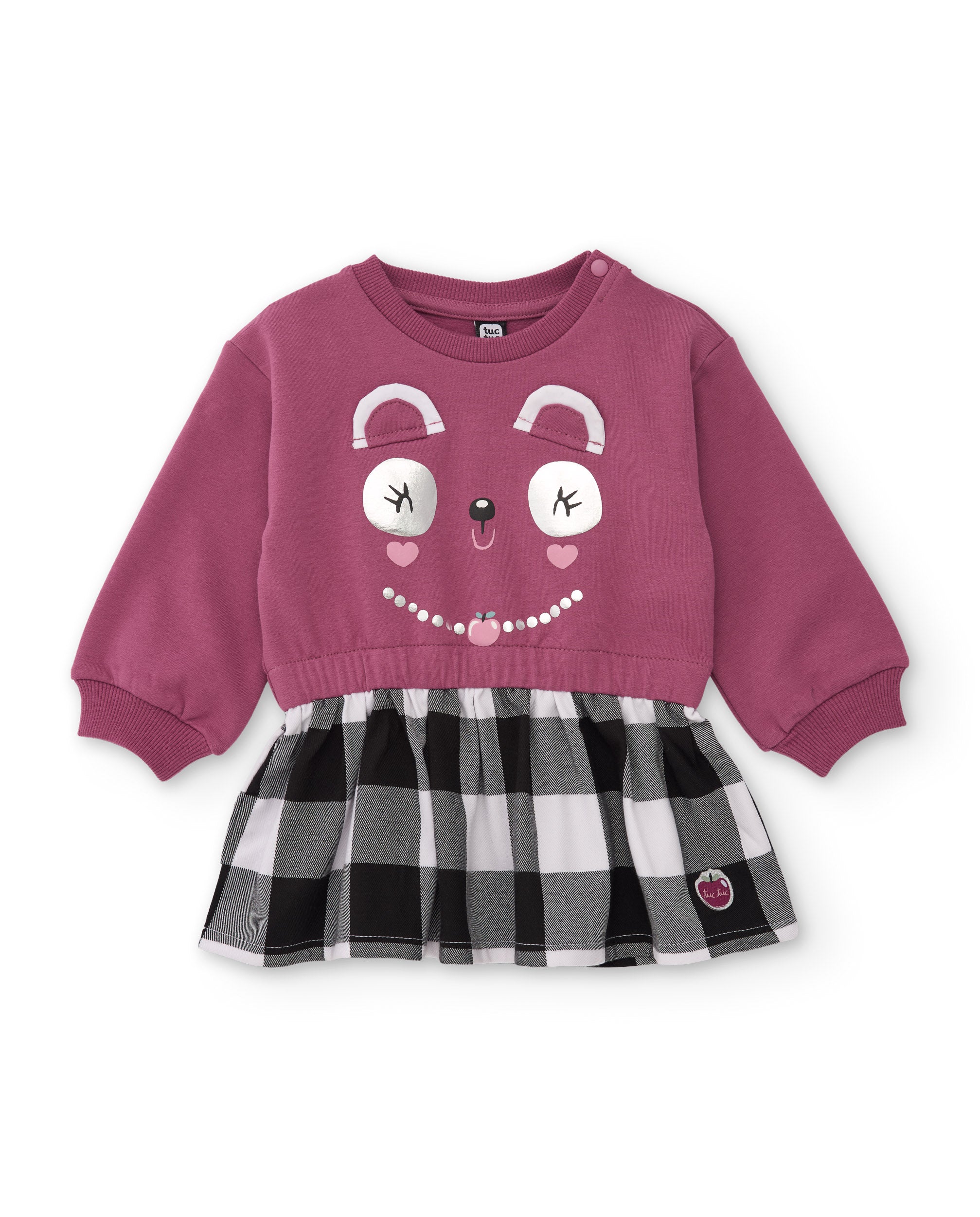 Vestido de niña con cuerpo de algodón estampado y falda de cuadros