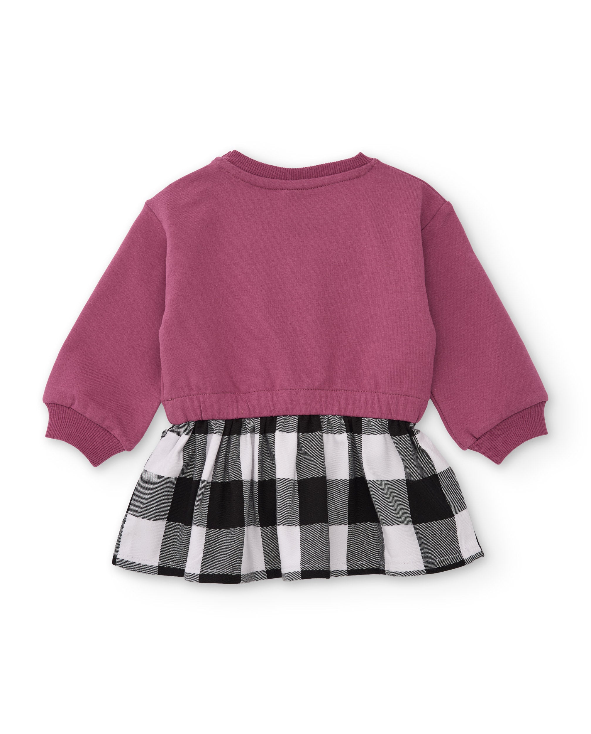 Vestido de niña con cuerpo de algodón estampado y falda de cuadros