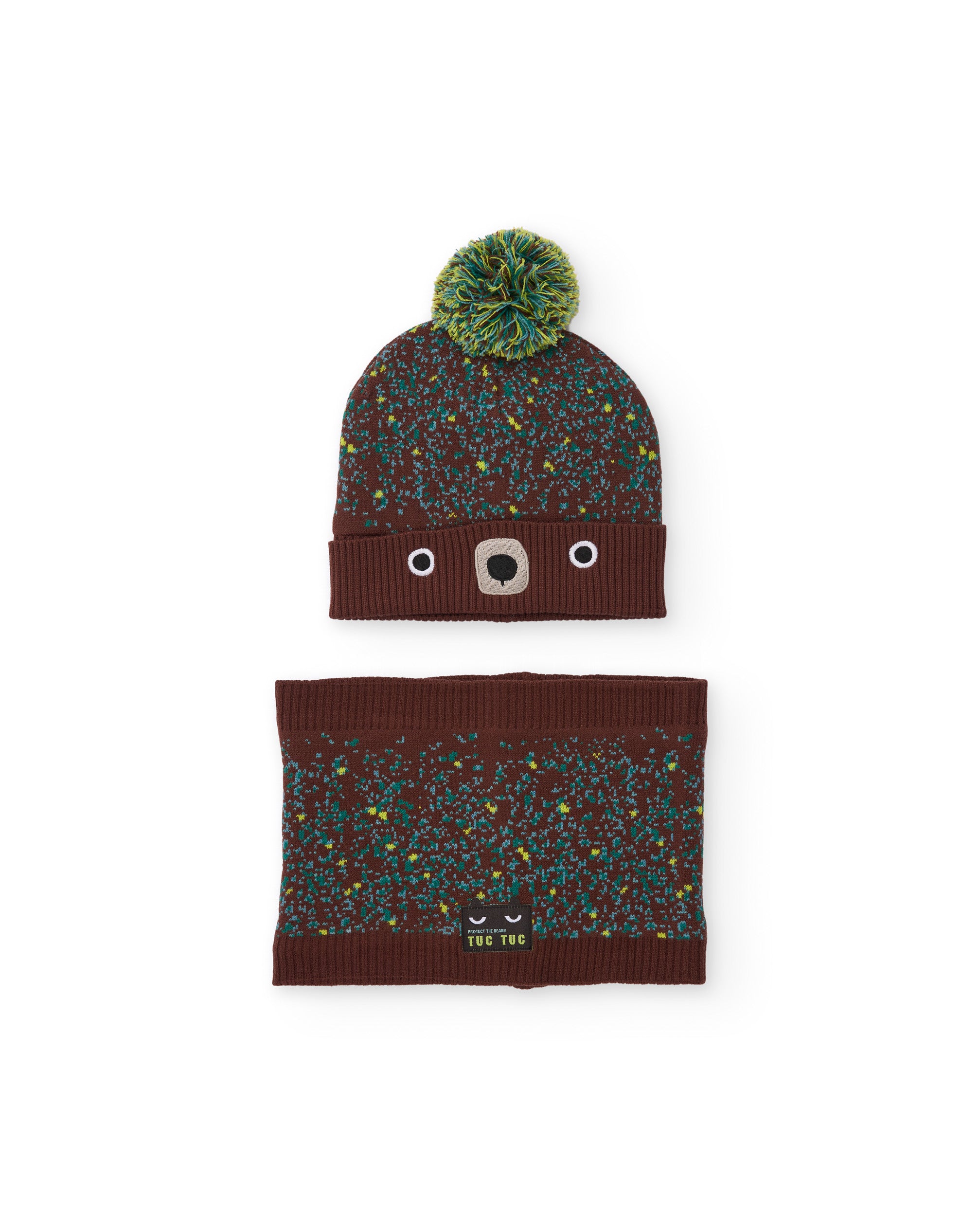 Set de niño de tricot con gorro y braga de cuello con motivo divertido
