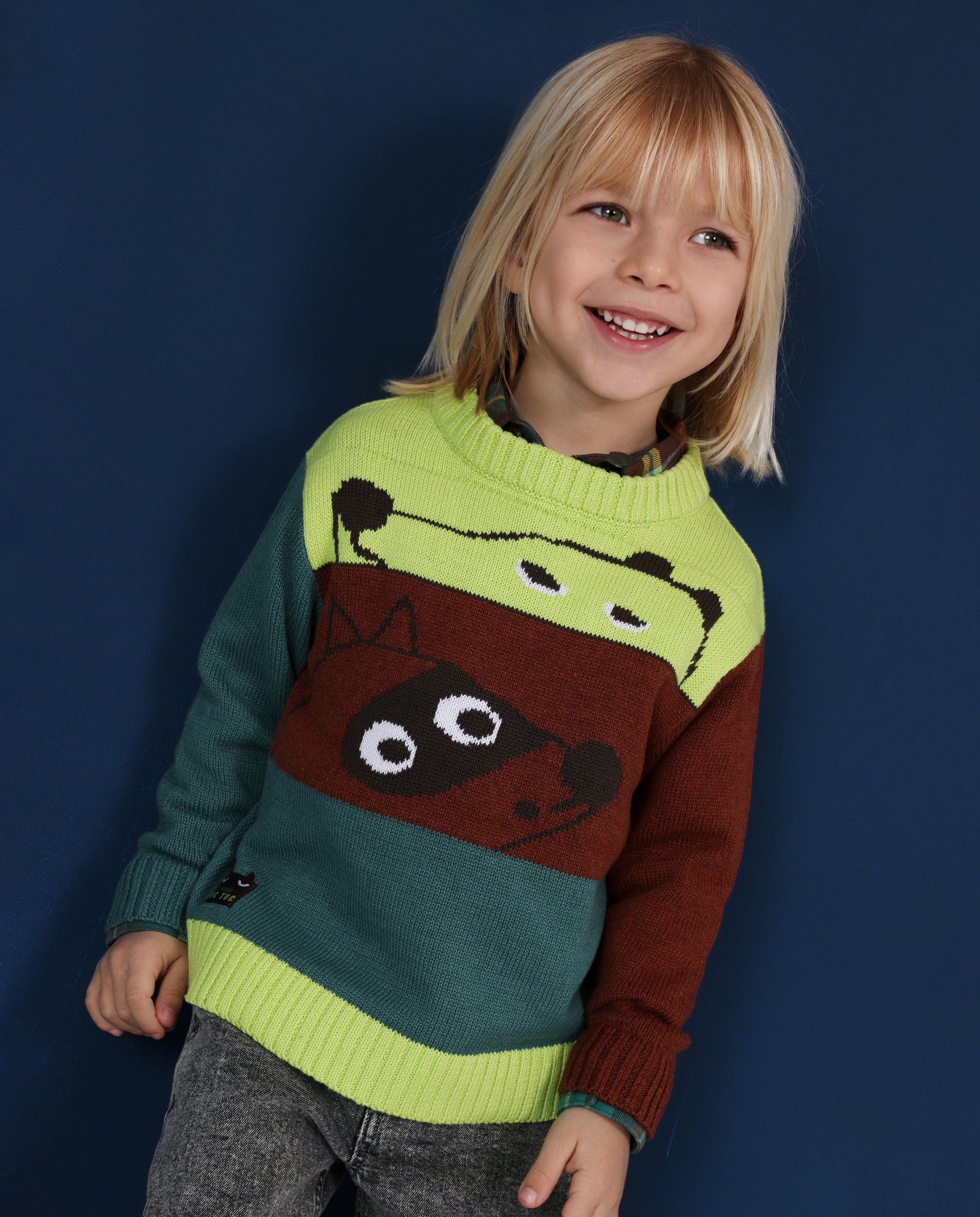 Jersey de niño de tricot con diseño divertido y tejido cálido
