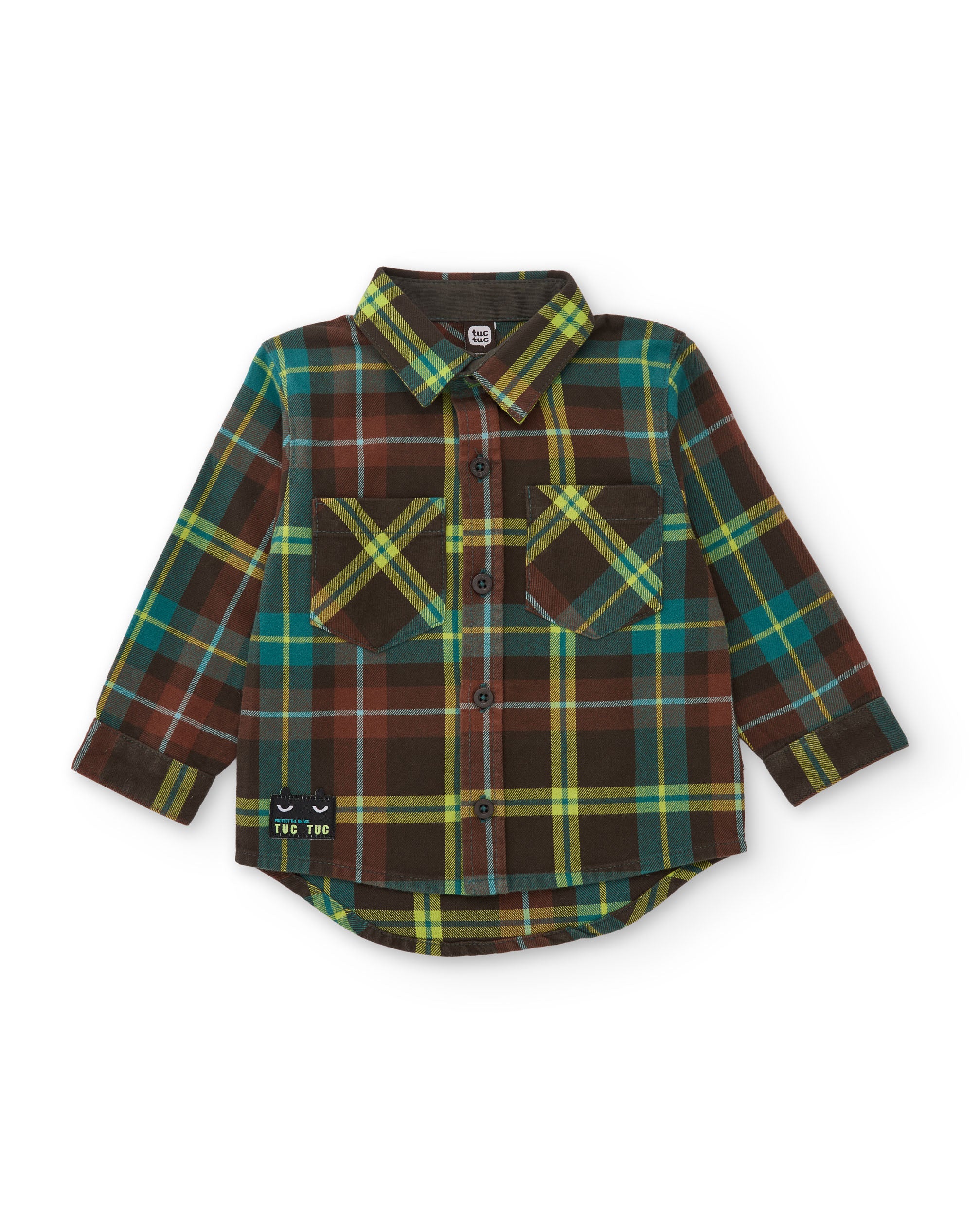 Camisa de niño de tela plana con diseño tartán y bolsillo doble