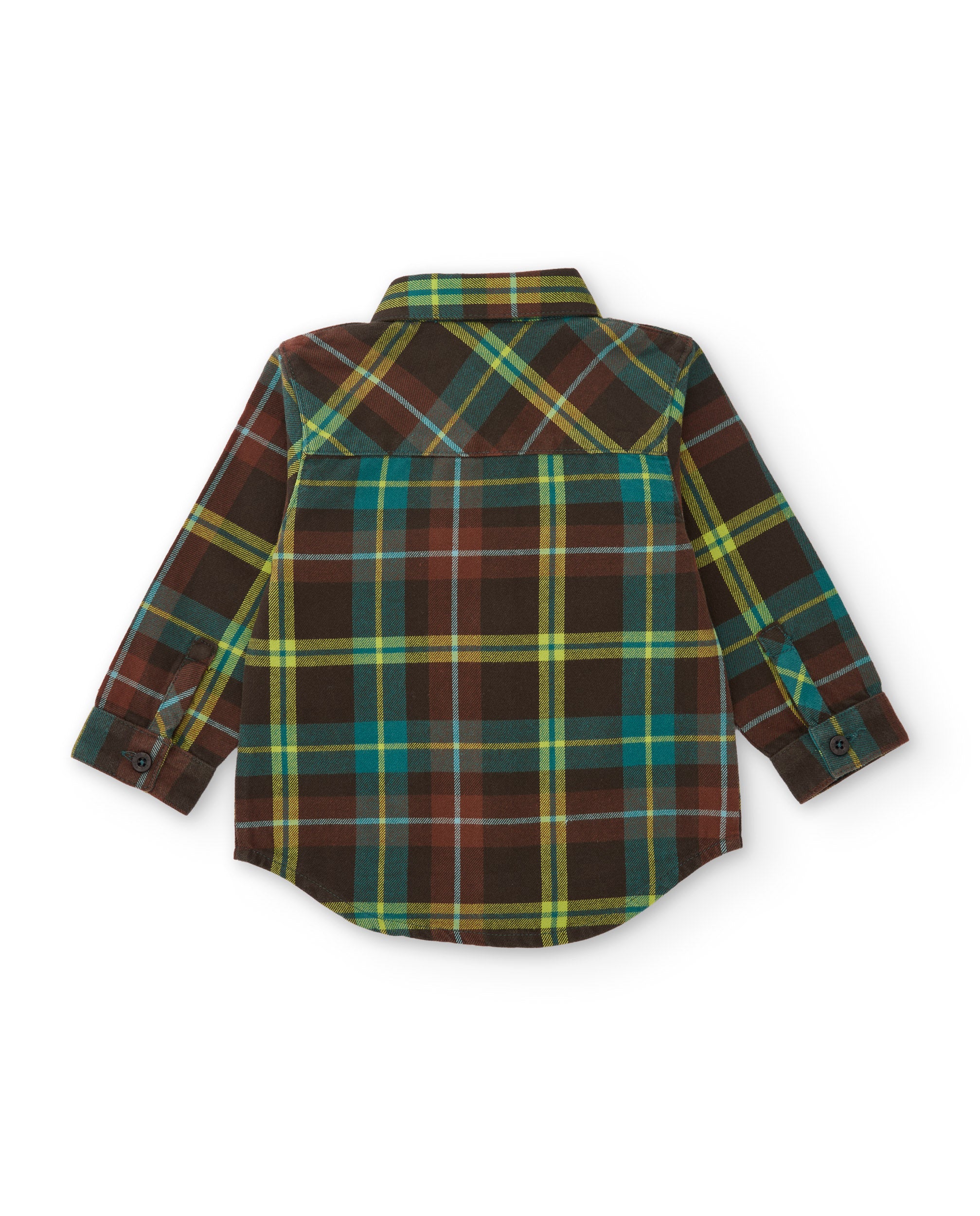 Camisa de niño de tela plana con diseño tartán y bolsillo doble