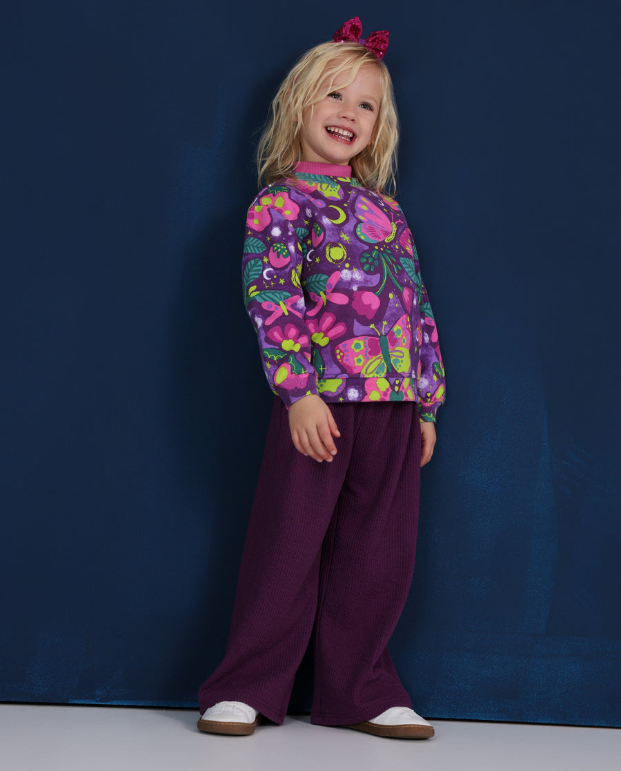 Girls' ribbed trousers with elastic waistband