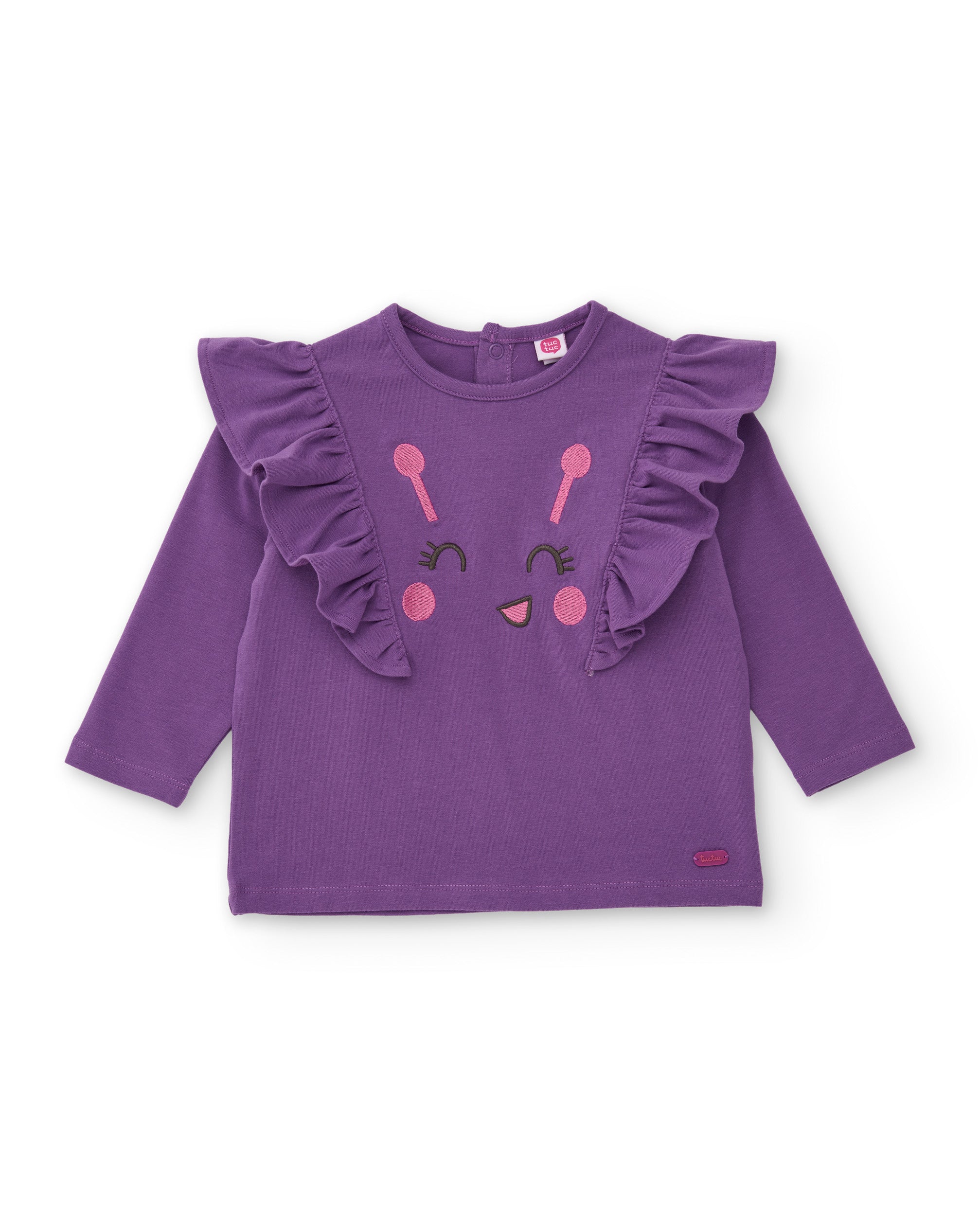 Camiseta de niña de punto con volantes en los hombros y diseño divertido