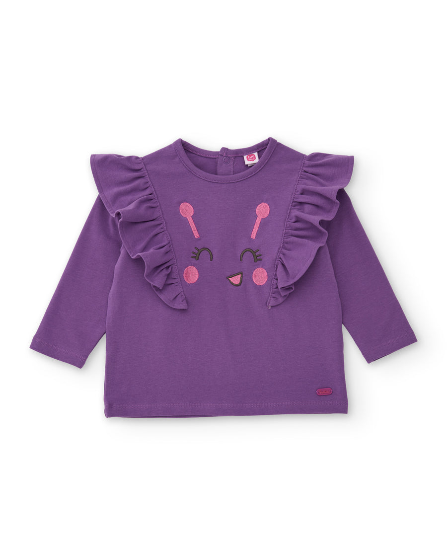 Camiseta de niña de punto con volantes en los hombros y diseño divertido