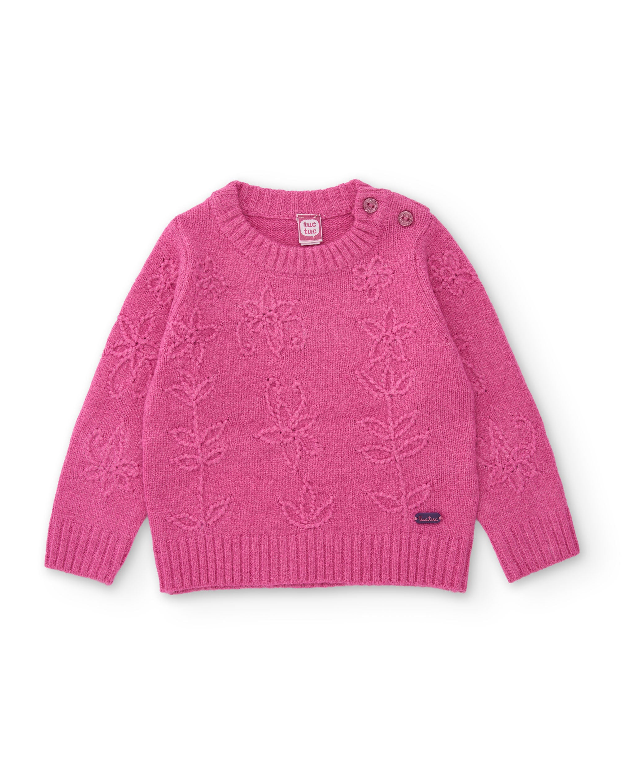 Jersey de niña de tricot con estampado floral y botones en el hombro