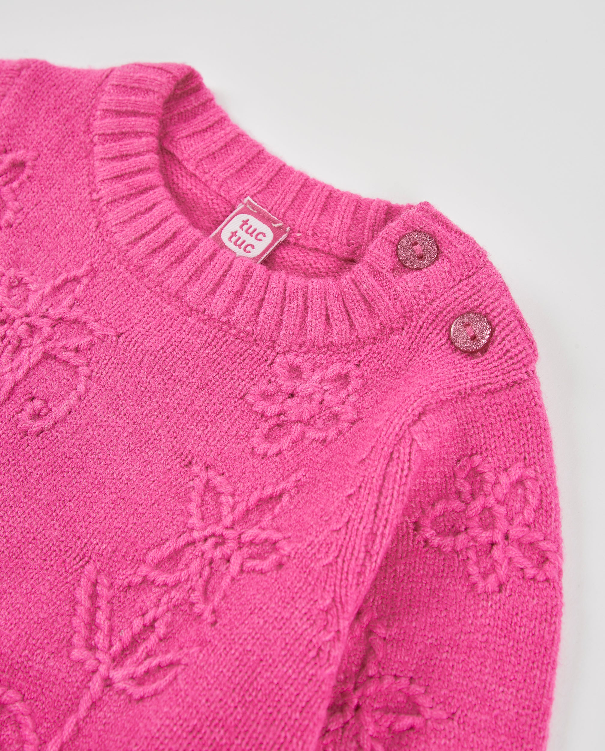 Jersey de niña de tricot con estampado floral y botones en el hombro
