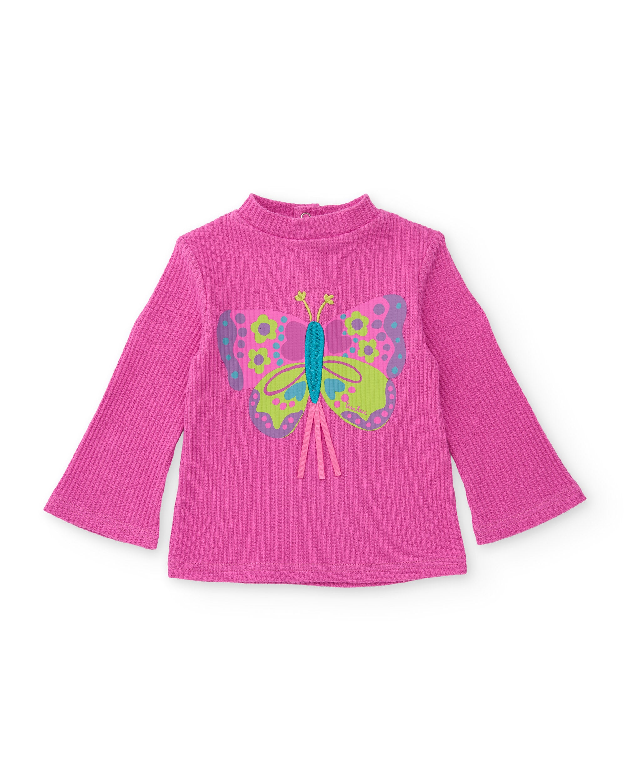 Camiseta de niña de punto con manga larga y estampado de mariposa