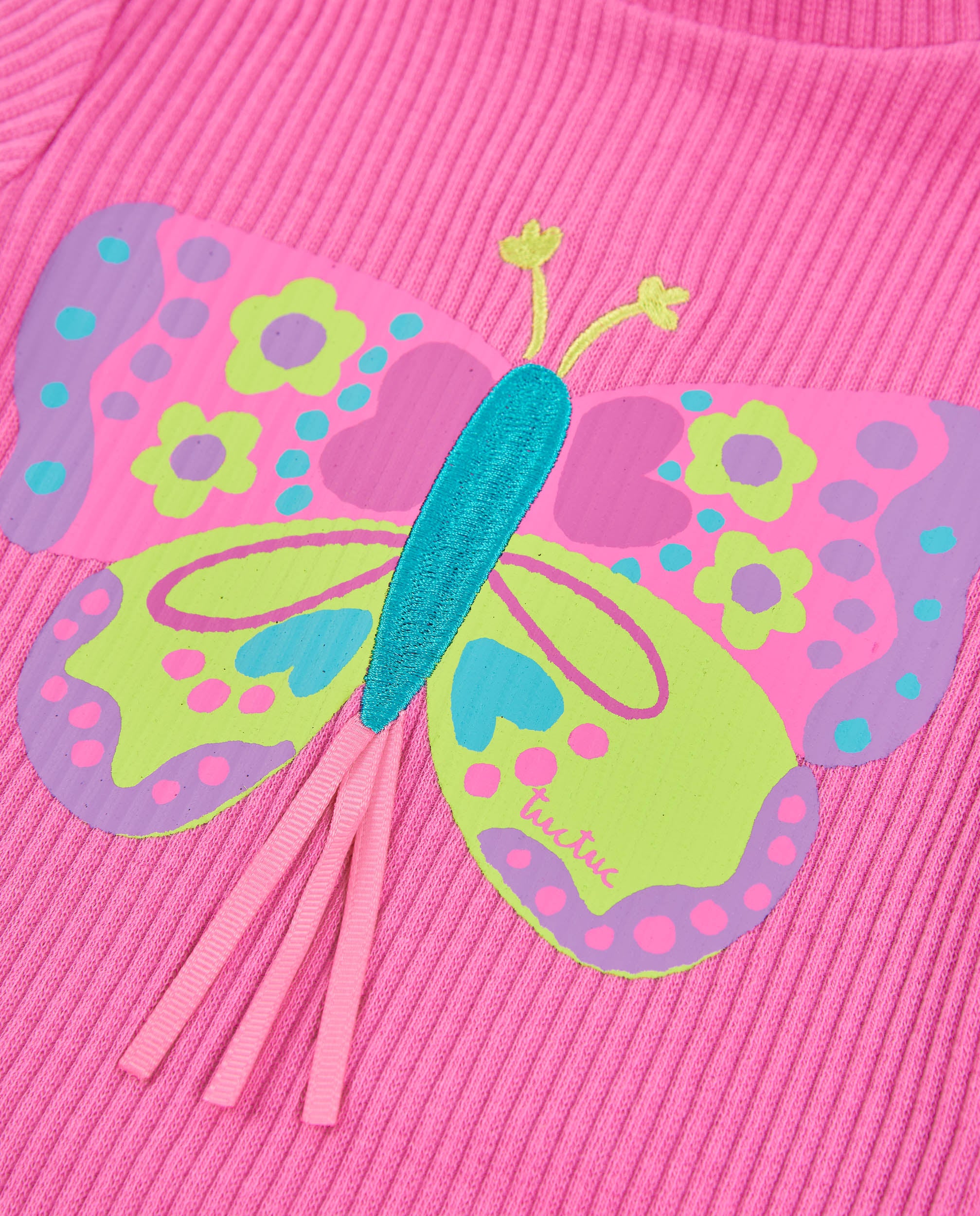Camiseta de niña de punto con manga larga y estampado de mariposa